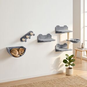 PawHut Cat Shelves Fit Cat Up to 5kg, 4-Piece Set with Scratching Post, Hammock, Nest, Safe for Cats to Play, Grey & Cream Aosom UK PawHut Cat Shelves Fit Cat Up to 5kg, 4-Piece Set with Scratching Post, Hammock, Nest, Safe for Cats to Play, Grey & Cream Aosom UK