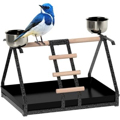 PawHut Bird Play Stand, Portable Training Playground, with Wood Perch, Ladder, Feeding Cups, for Parrots, Macaws, Conures Aosom UK PawHut Bird Play Stand, Portable Training Playground, with Wood Perch, Ladder, Feeding Cups, for Parrots, Macaws, Conures Aosom UK