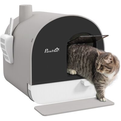 PawHut Hooded Cat Litter Box, Kitten Litter Tray, with Lid, Scoop, Filter, Flap Door, Light Grey Aosom UK PawHut Hooded Cat Litter Box, Kitten Litter Tray, with Lid, Scoop, Filter, Flap Door, Light Grey Aosom UK