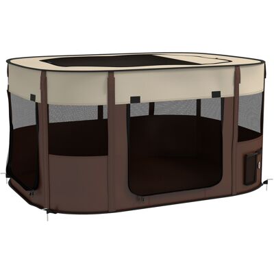 PawHut Foldable Dog Pen with Storage Bag for Indoor/Outdoor Use, Brown Aosom UK PawHut Foldable Dog Pen with Storage Bag for Indoor/Outdoor Use, Brown Aosom UK