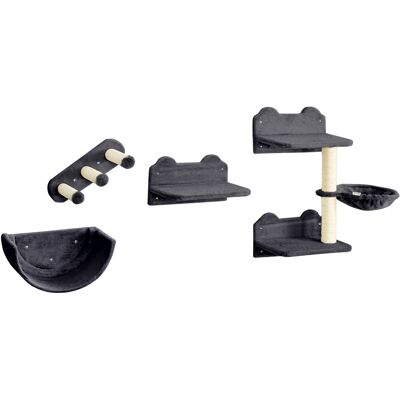 PawHut - 4PCs Wall-Mounted Cat Shelves - Dark Grey PawHut - 4PCs Wall-Mounted Cat Shelves - Dark Grey