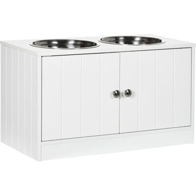 PawHut Elevated Dog Bowls for Large Breeds, Pet Feeding Station with Storage, 2 Stainless Steel Bowls, White, 60x30x35.5cm Aosom UK PawHut Elevated Dog Bowls for Large Breeds, Pet Feeding Station with Storage, 2 Stainless Steel Bowls, White, 60x30x35.5cm Aosom UK
