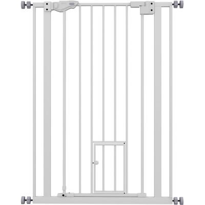 PawHut Extra Tall Pet Gate, Indoor Dog Safety Gate, with Cat Flap, Auto Close, 74-80cm Wide - White Aosom UK PawHut Extra Tall Pet Gate, Indoor Dog Safety Gate, with Cat Flap, Auto Close, 74-80cm Wide - White Aosom UK