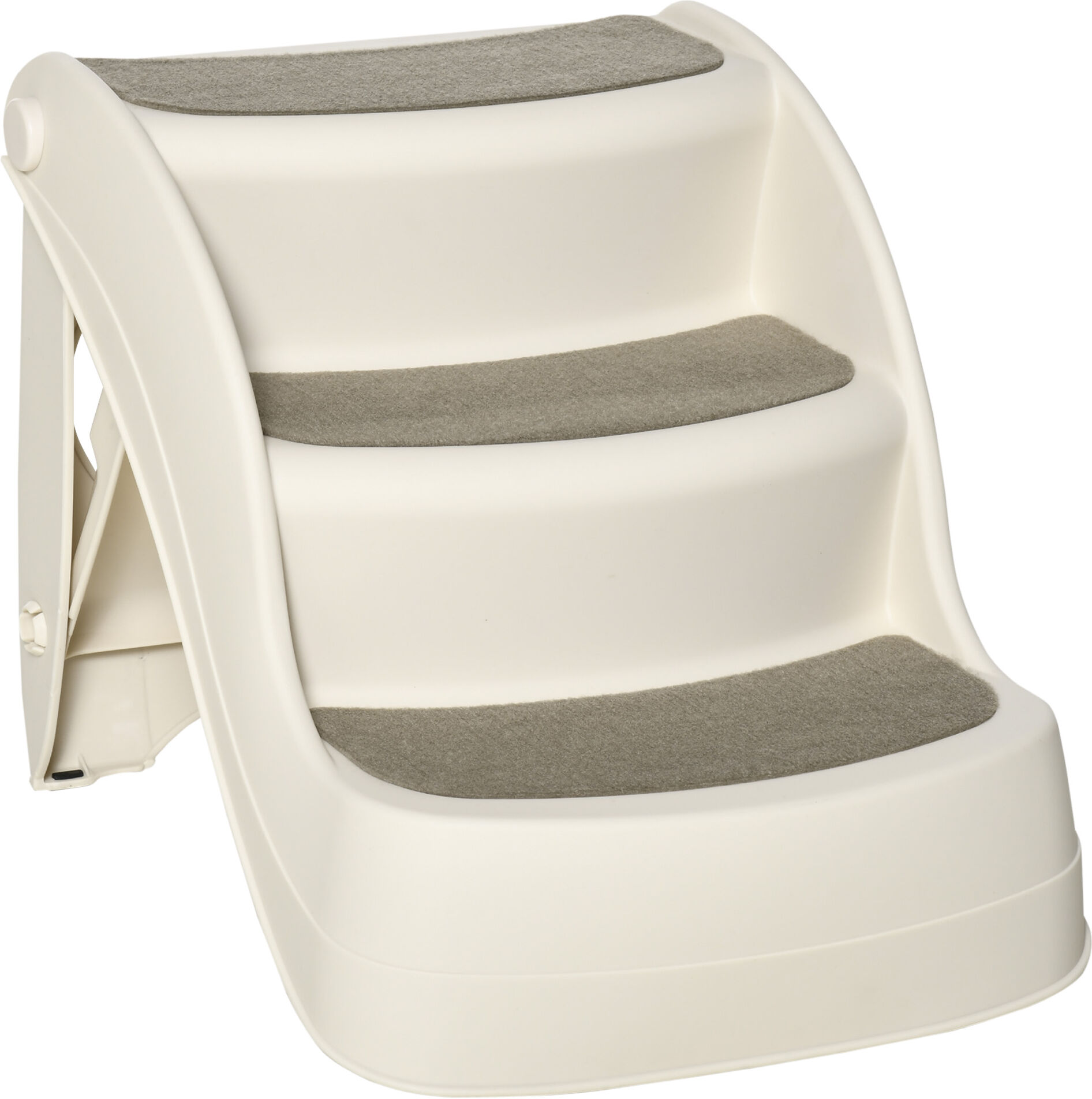 PawHut Foldable Pet Stairs Portable Dog Steps 3-Step Design with Non-slip Mats for High Beds, Sofas, 49 x 38 x 38 cm, Cream Aosom UK
