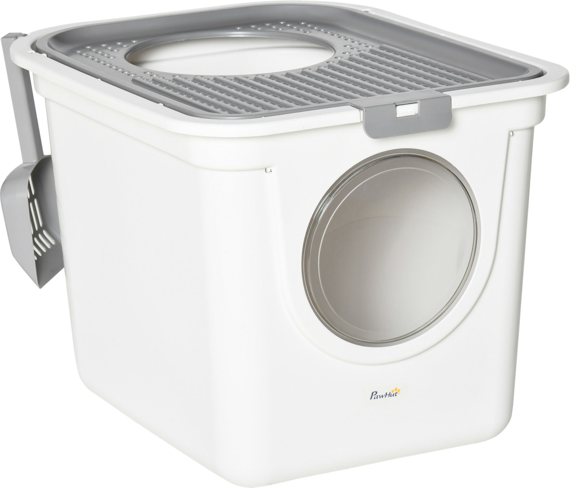 PawHut Cat Litter Box Furniture Enclosed Cat Box, Easy and Fast Cleaning, Front Entry Top Exit, White Aosom UK