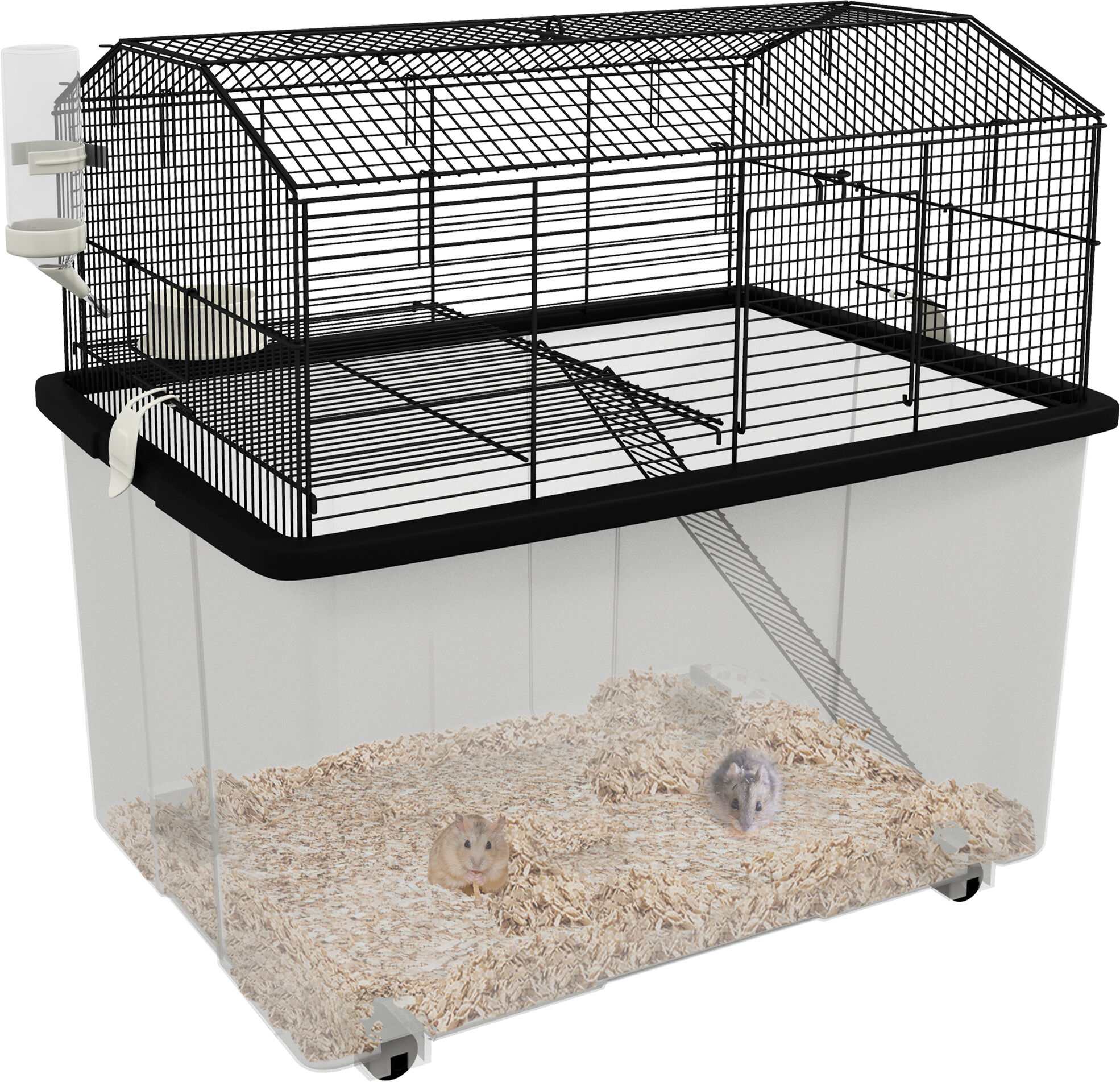 PawHut Two-Tier Gerbil Cage, Hamster Cage for Dwarf Hamster, Syrian Hamster w/ Wheels, Deep Bottom, Food Dish, Water Bottle