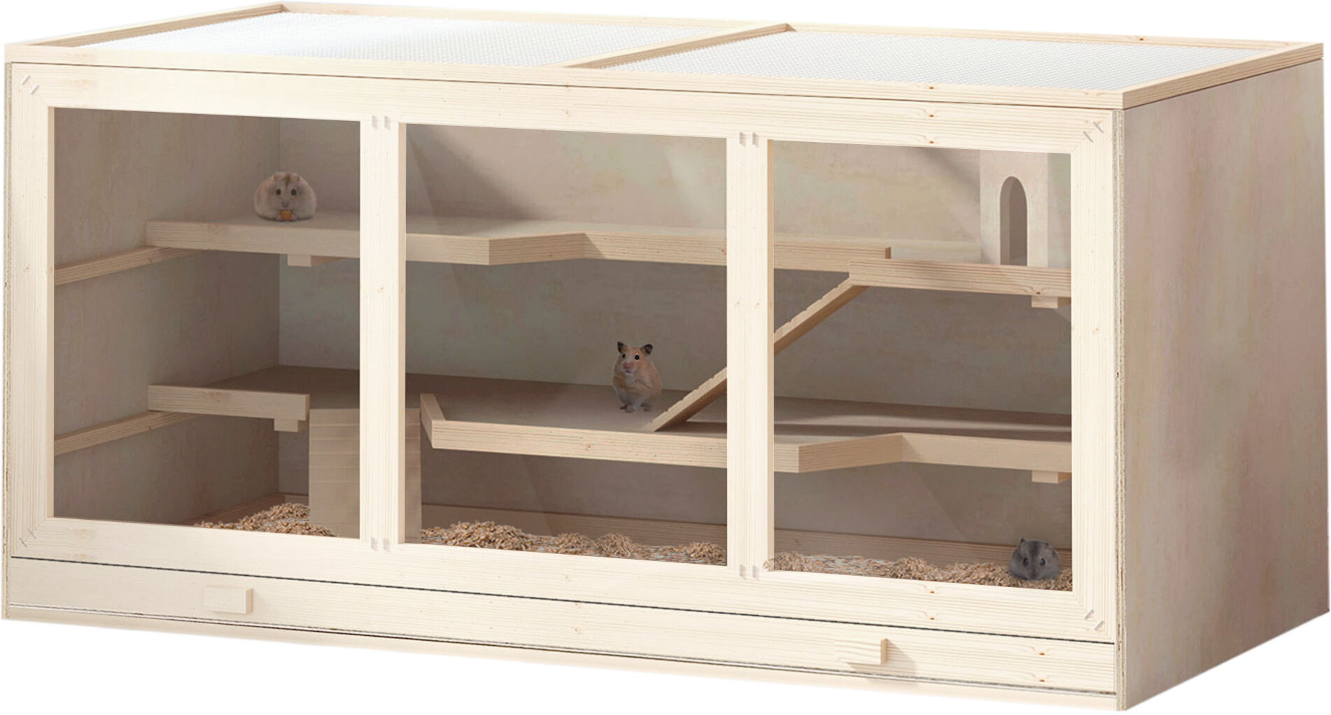 PawHut Wooden Hamster Cage Mouse Rats Mice Rodent Small Animals Hutch Exercise Play House Pen 115L x 60W x 58H(cm) Aosom UK