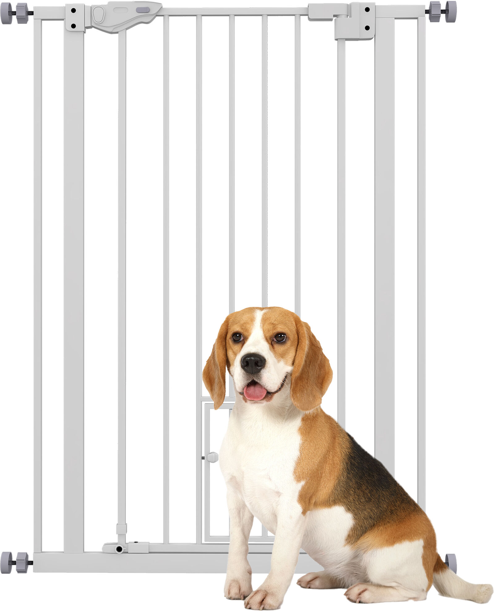 PawHut Extra Tall Pet Gate, Indoor Dog Safety Gate, with Cat Flap, Auto Close, 74-80cm Wide - White Aosom UK