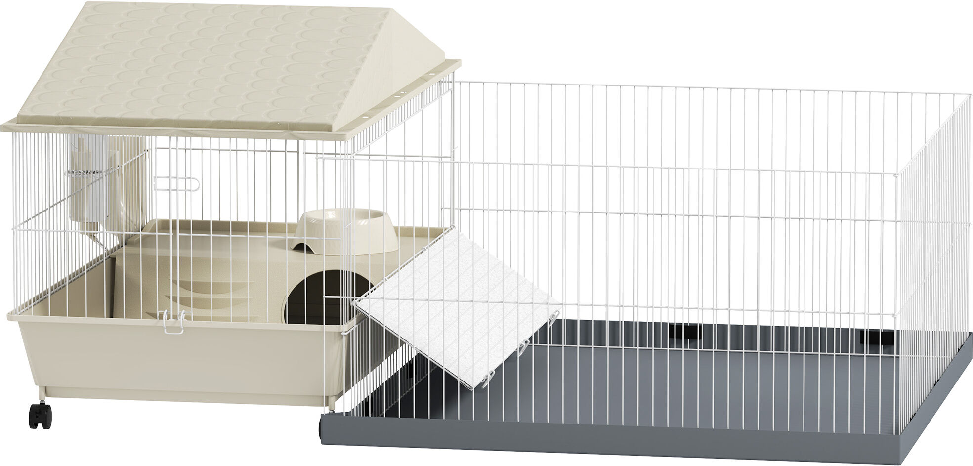 PawHut Small Animal Cage with Removable Pet Playpen, Guinea Pig Cage with Waterproof Pad, Hay Feeder, 108 x 71 x 57cm, Beige