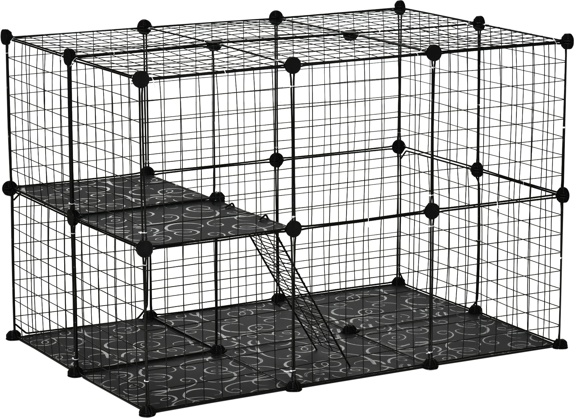 PawHut Pet Playpen, DIY Small Animal Cage with Metal Wire Fence, 39 Panels, 3 Doors, 2 Ramps, for Kitten, Bunny, Black. Aosom UK