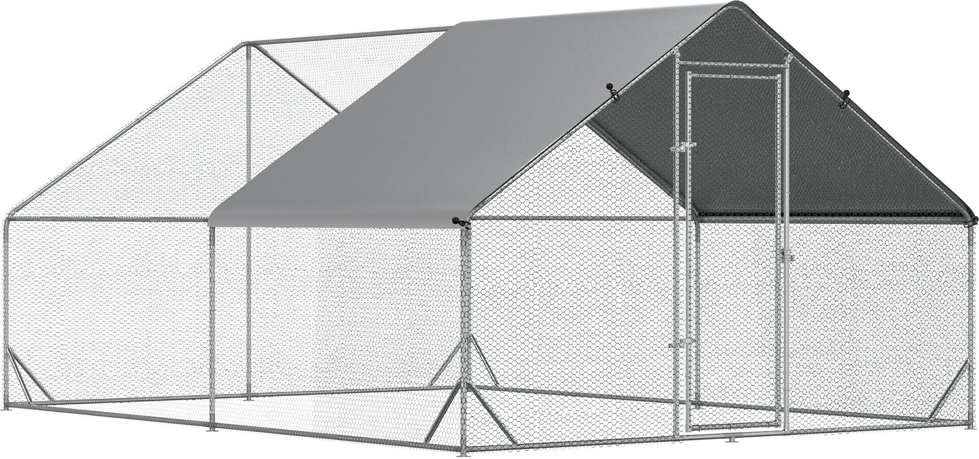 PawHut Walk-In Chicken Coop Run Cage, Large Galvanized Chicken House, Hen Poultry House Pet Playpen w/ Water-Resist Cover, 3 x 4 x 2m Aosom UK
