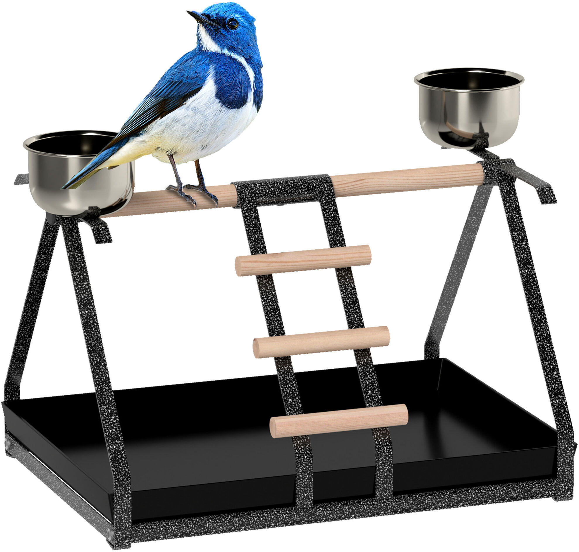 PawHut Bird Play Stand, Portable Training Playground, with Wood Perch, Ladder, Feeding Cups, for Parrots, Macaws, Conures Aosom UK