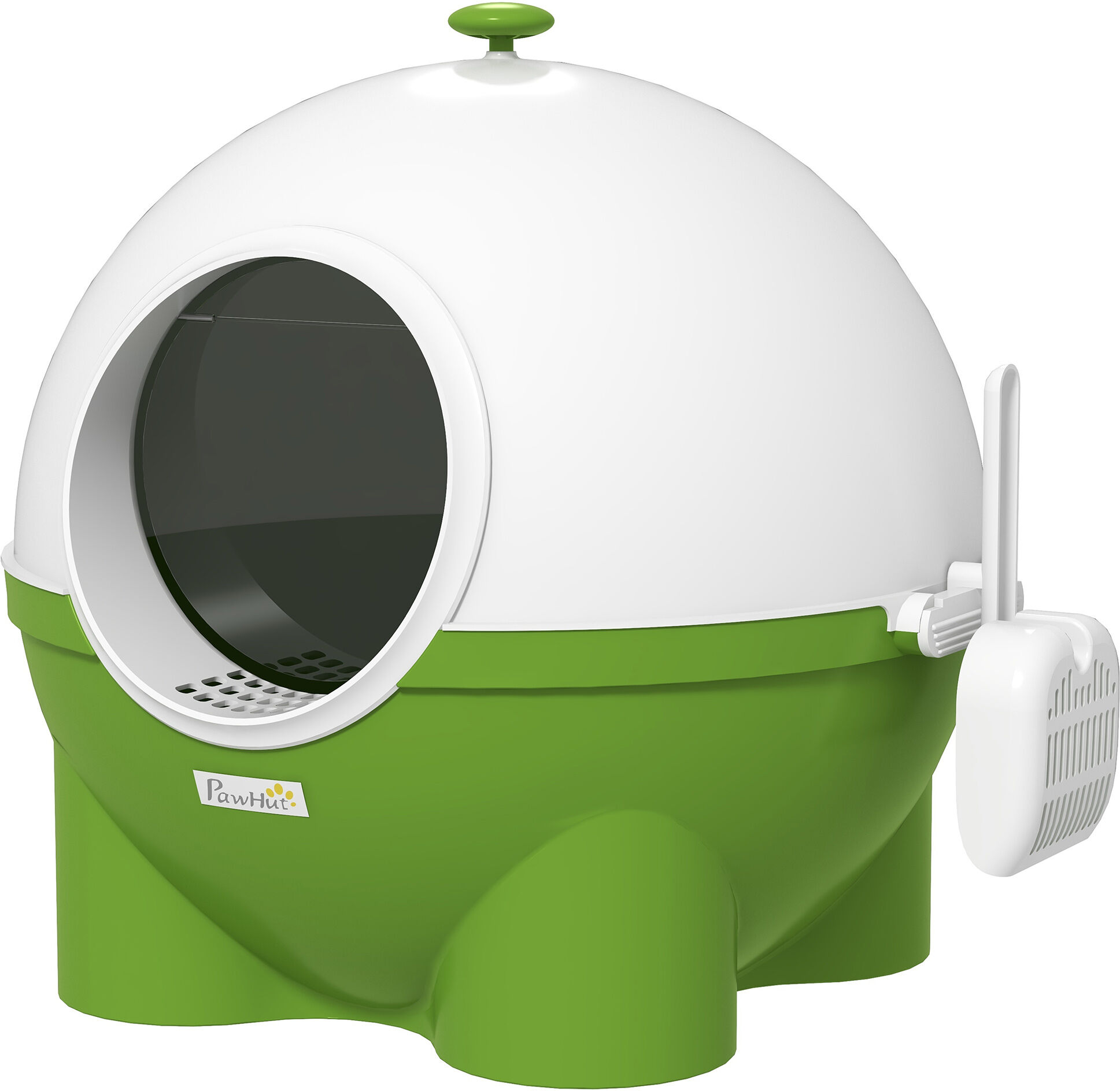 PawHut Large Cat Litter Box: Hooded Tray with Lid, Scoop & Top Handle for Easy Entry, Green Aosom UK