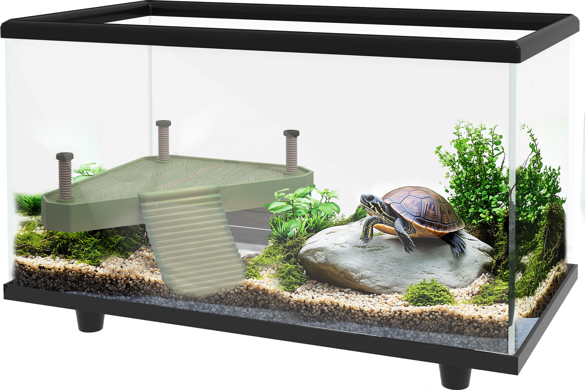 PawHut 28L Glass Turtle Tank Aquarium with Basking Platform, Easy-Drain, Strip Patch Thermometer Aosom UK
