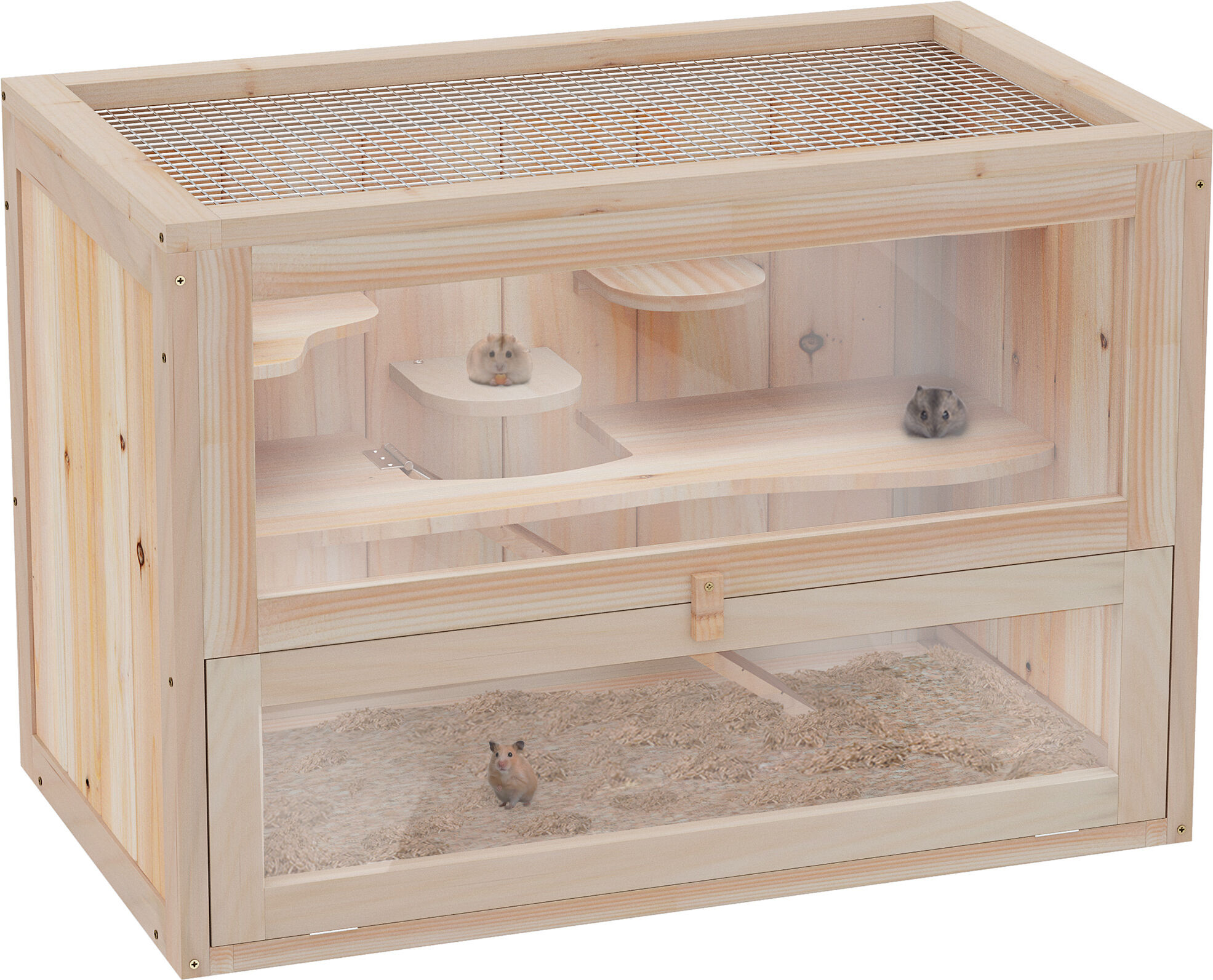 PawHut Wooden Hamster Cage Small Animal House Pets at Home, 60 x 35 x 42 cm Aosom UK