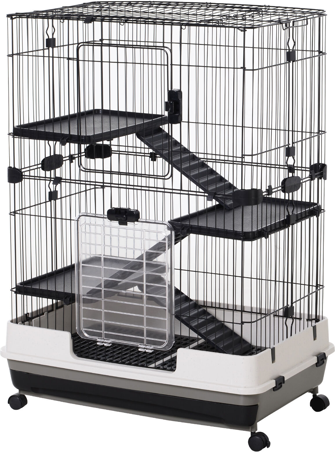 Pawhut 3 Tier Rolling Small Animal Rabbit Cage Chinchillas Hutch Pet Play House with Platform Ramp Removable Tray 81.2 x 52.7 x 110 cm