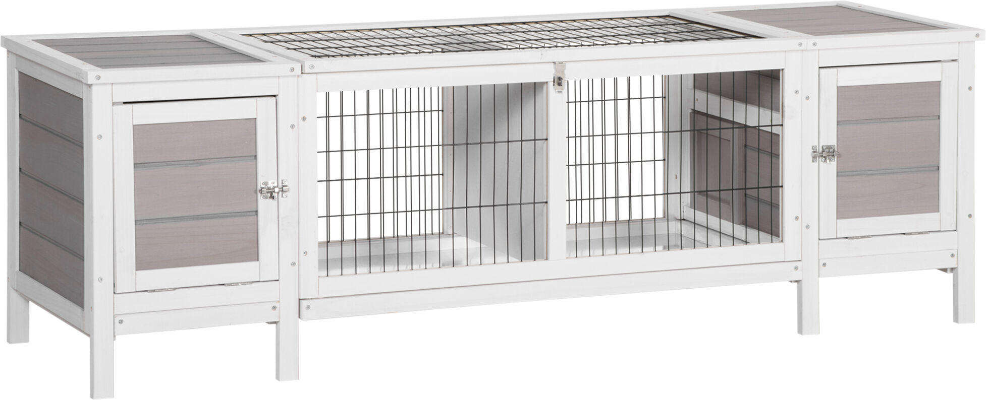 PawHut Wooden Rabbit Hutch, Guinea Pig Cage, Separable Bunny Run, Small Animal House for Indoor with Slide-out Tray, 161 x 50.5 x 53.3cm, Grey