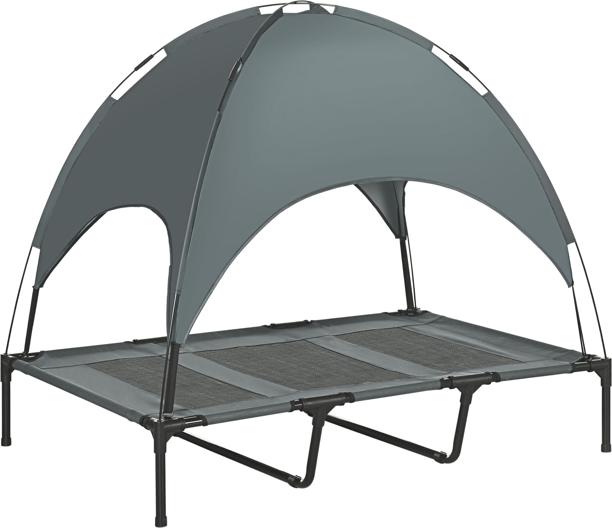 PawHut Raised Dog Bed Waterproof Elevated Pet Cot with Breathable Mesh UV Protection Canopy Grey, for XL Dogs, 122 x 92 x 108cm Aosom UK