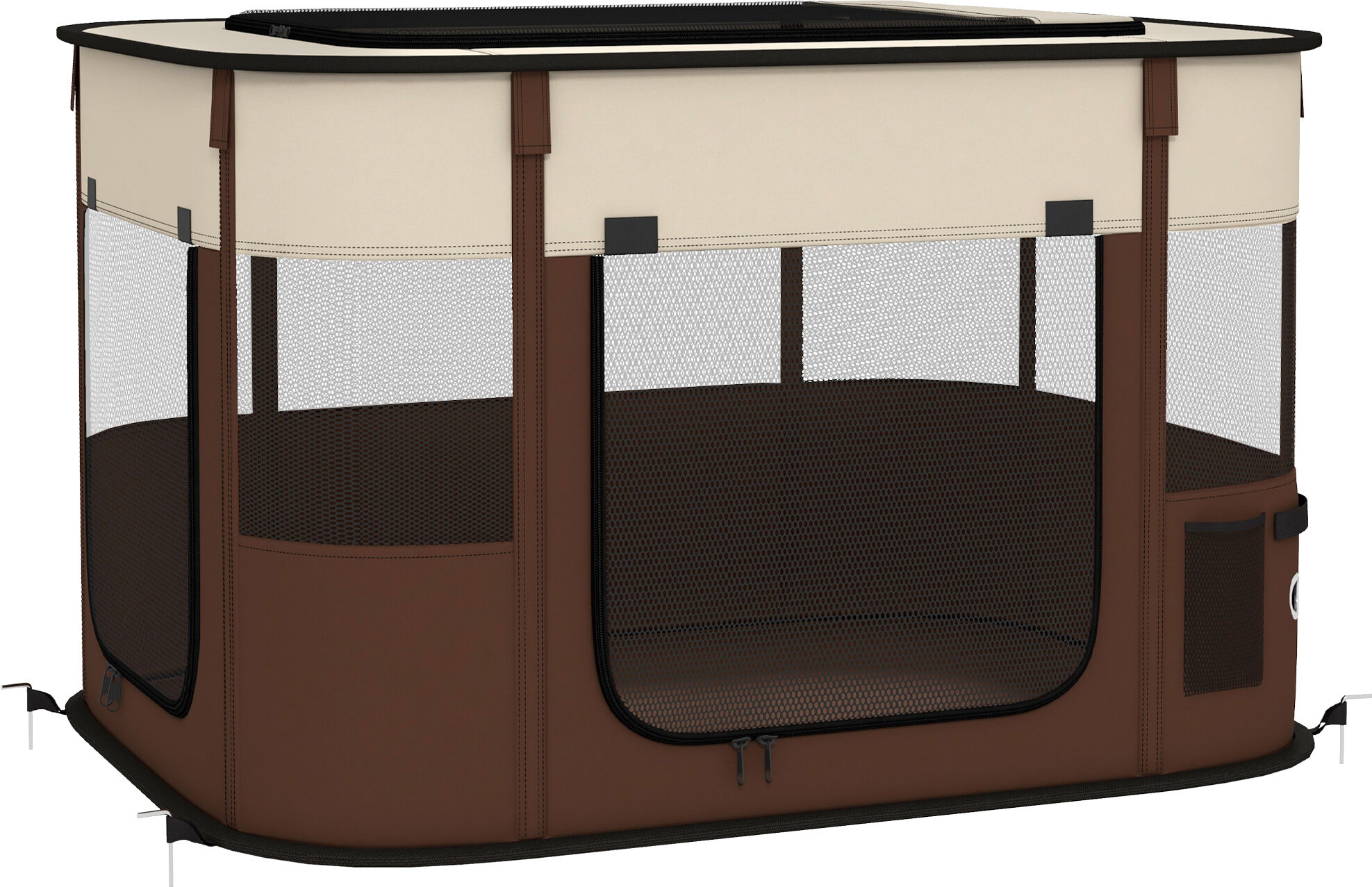 PawHut Foldable Dog Pen with Storage Bag for Indoor/Outdoor Use, Brown Aosom UK