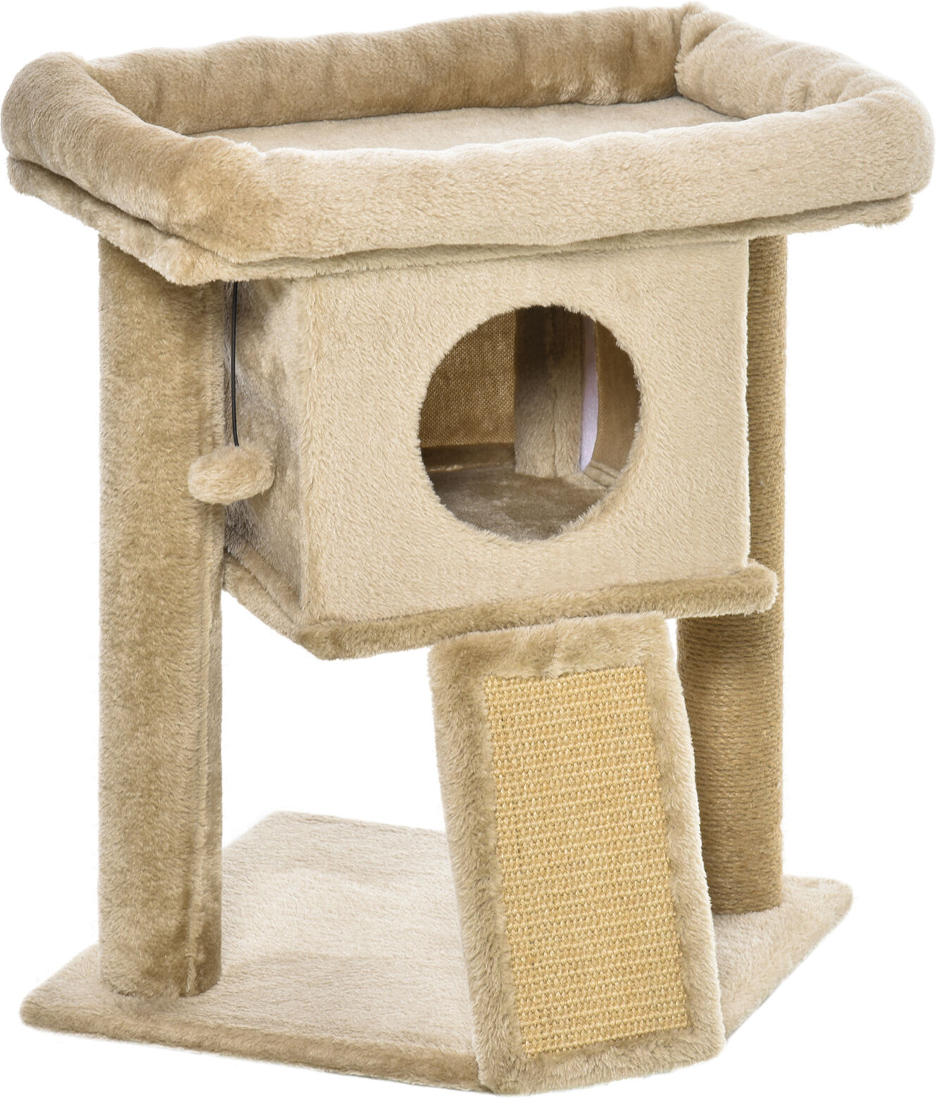 PawHut Cat Tree Tower, Kitten Climbing Activity Centre with Jute Scratching Pad, Ball Toy, Condo Perch Bed, 40 x 40 x 57 cm, Coffee Aosom UK