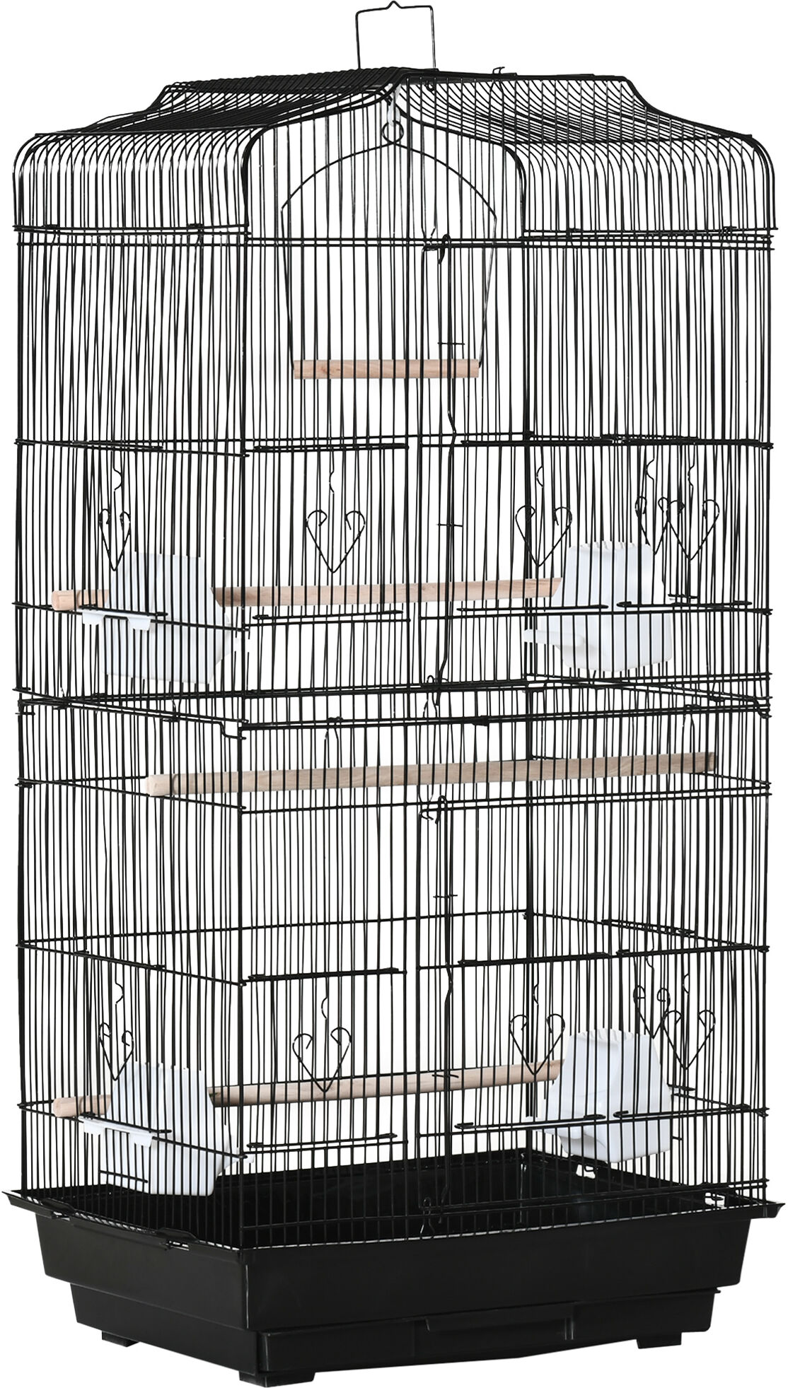 PawHut Large Metal Bird Cage with Stand, Perches, Food Bowls, Swing, for Budgies, Parakeets, Black