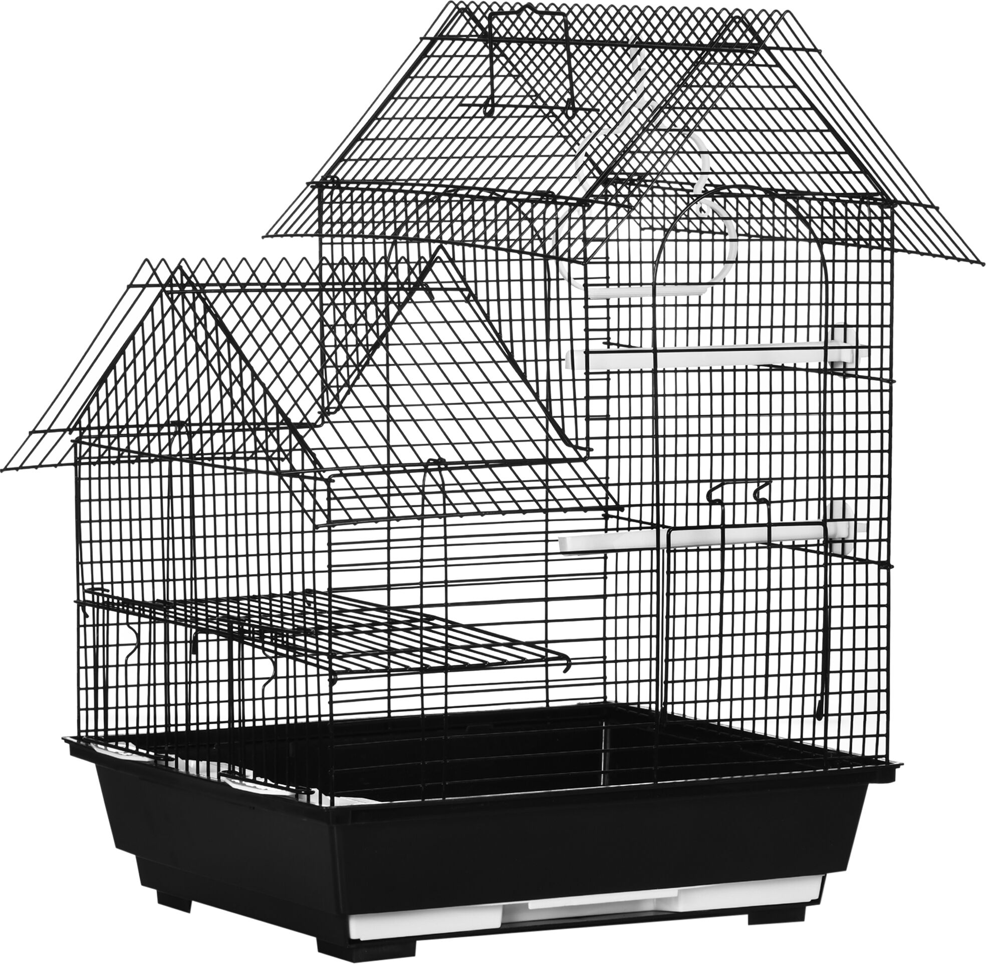 PawHut Metal Bird Cage w/ Stand, Parrot Cockatiel Budgie Finch Canary, Includes Food Containers Swing Ring Tray, Black, 39 x 33 x 47 cm Aosom UK