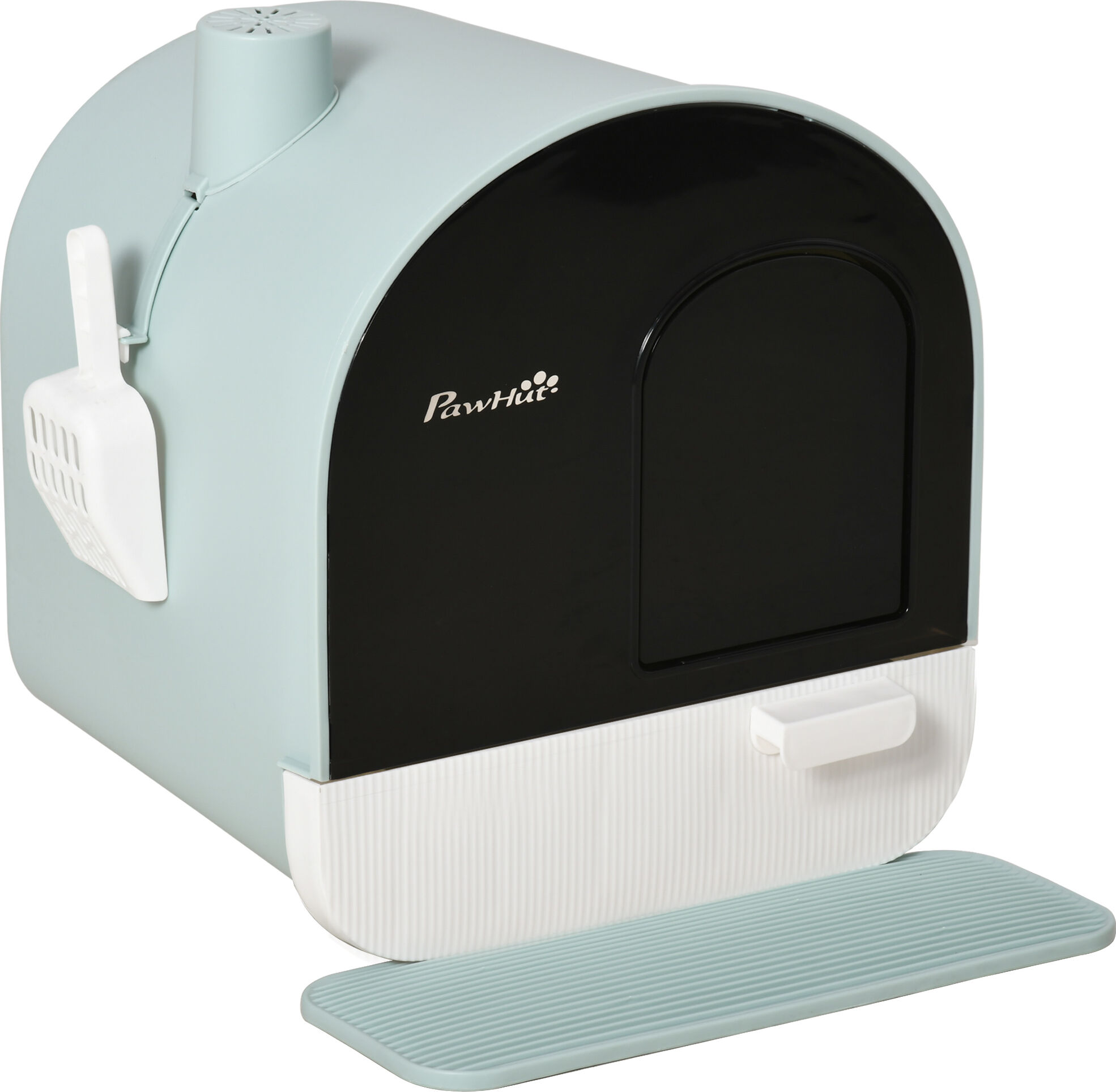 PawHut Hooded Cat Litter Box, Enclosed Kitten Litter Tray with Scoop, Filter & Flap Door, 43x44x47 cm, Green Aosom UK