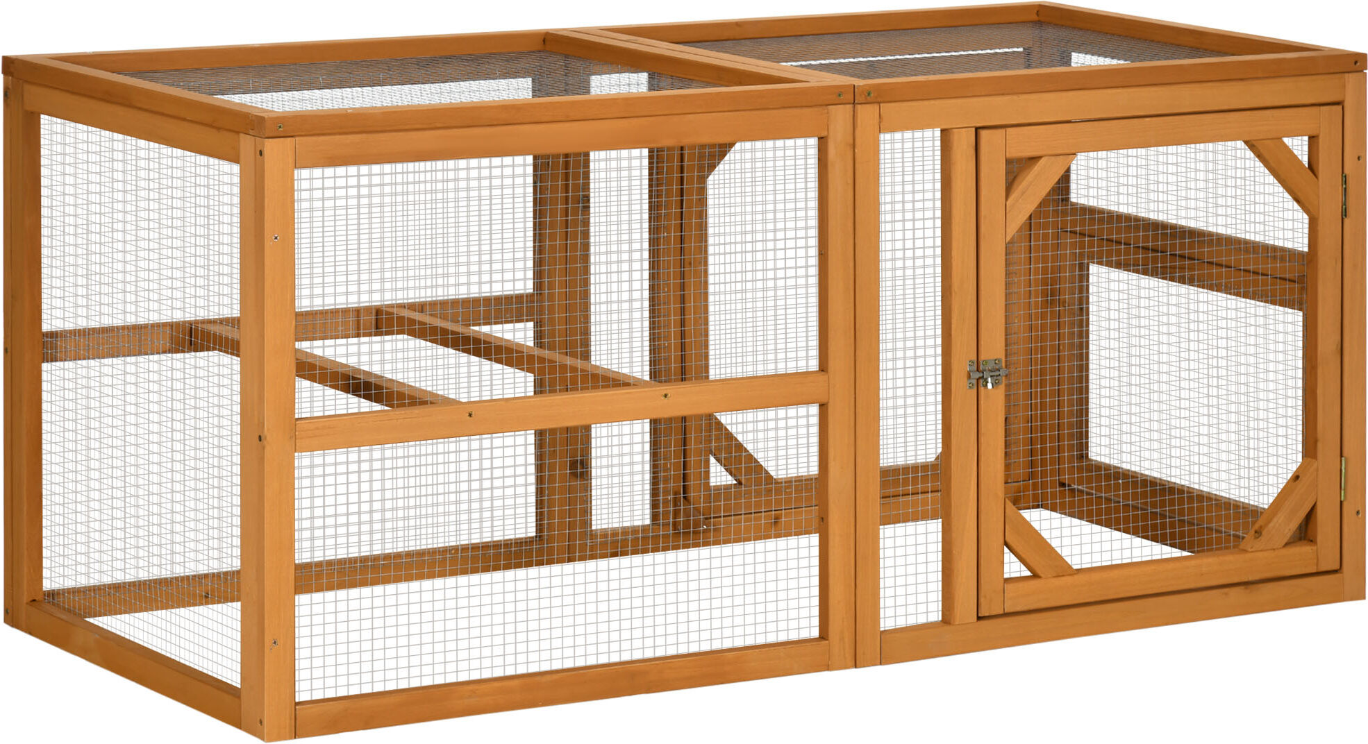 PawHut Wooden Chicken Coop with Perches, Doors, Combinable Design, for 2-4 Chickens - Natural Wood Colour Aosom UK