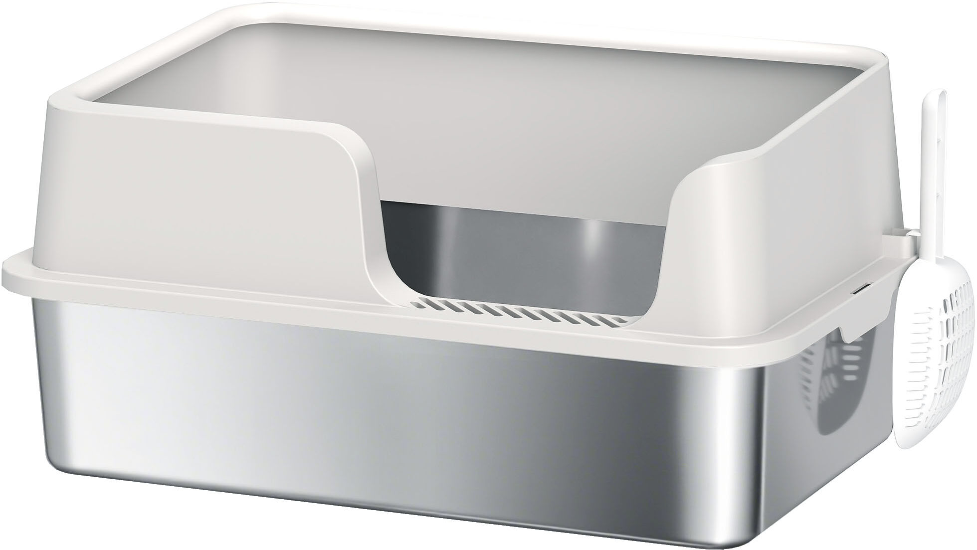PawHut Stainless Steel Litter Box with Detachable Rim, Scoop, Easy Cleaning, Odour-Resistant, 60 x 40 x 28 cm