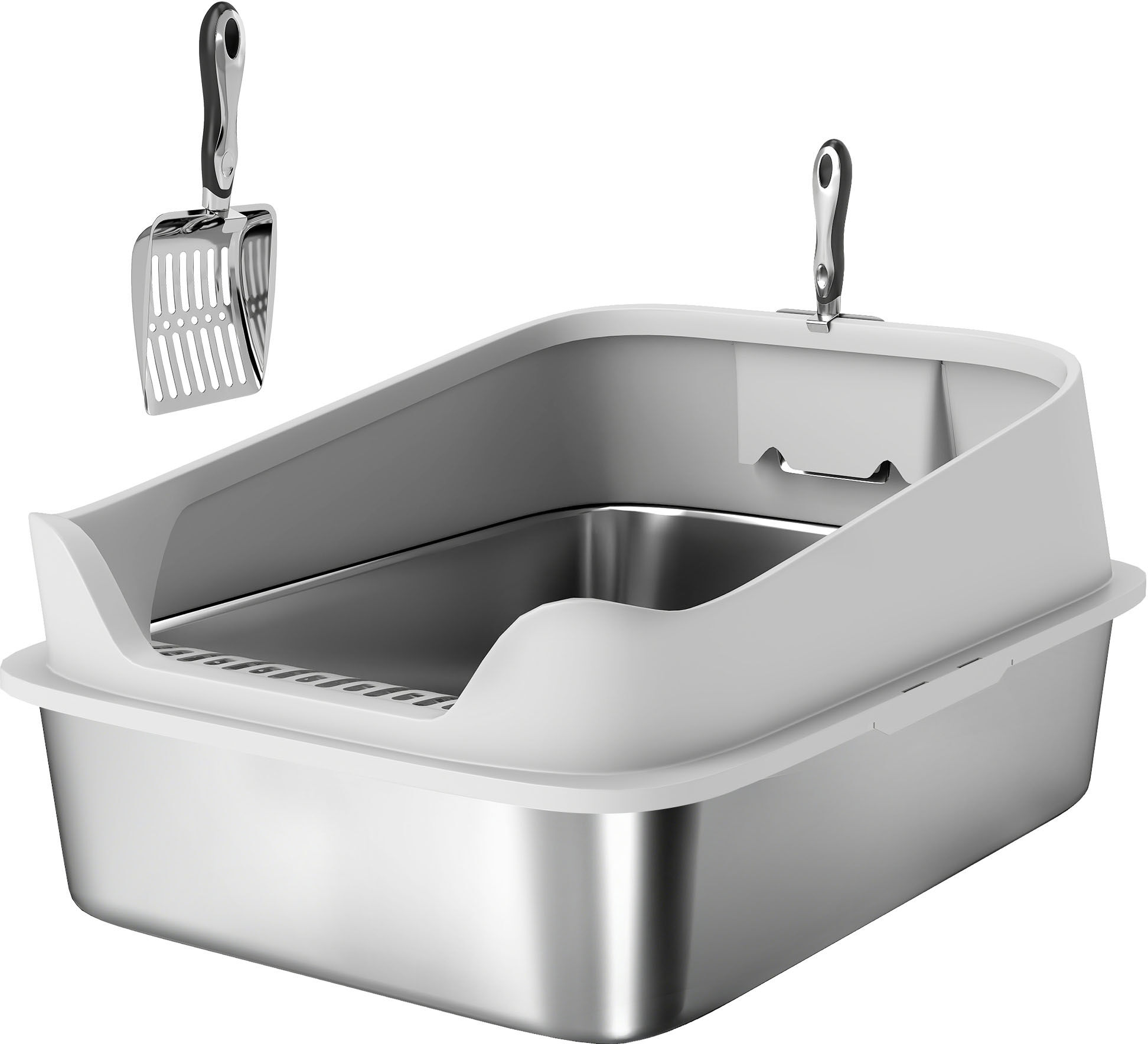 PawHut XXL Stainless Steel Cat Litter Box with High Sides, Scoop, 70 x 50 x 30 cm