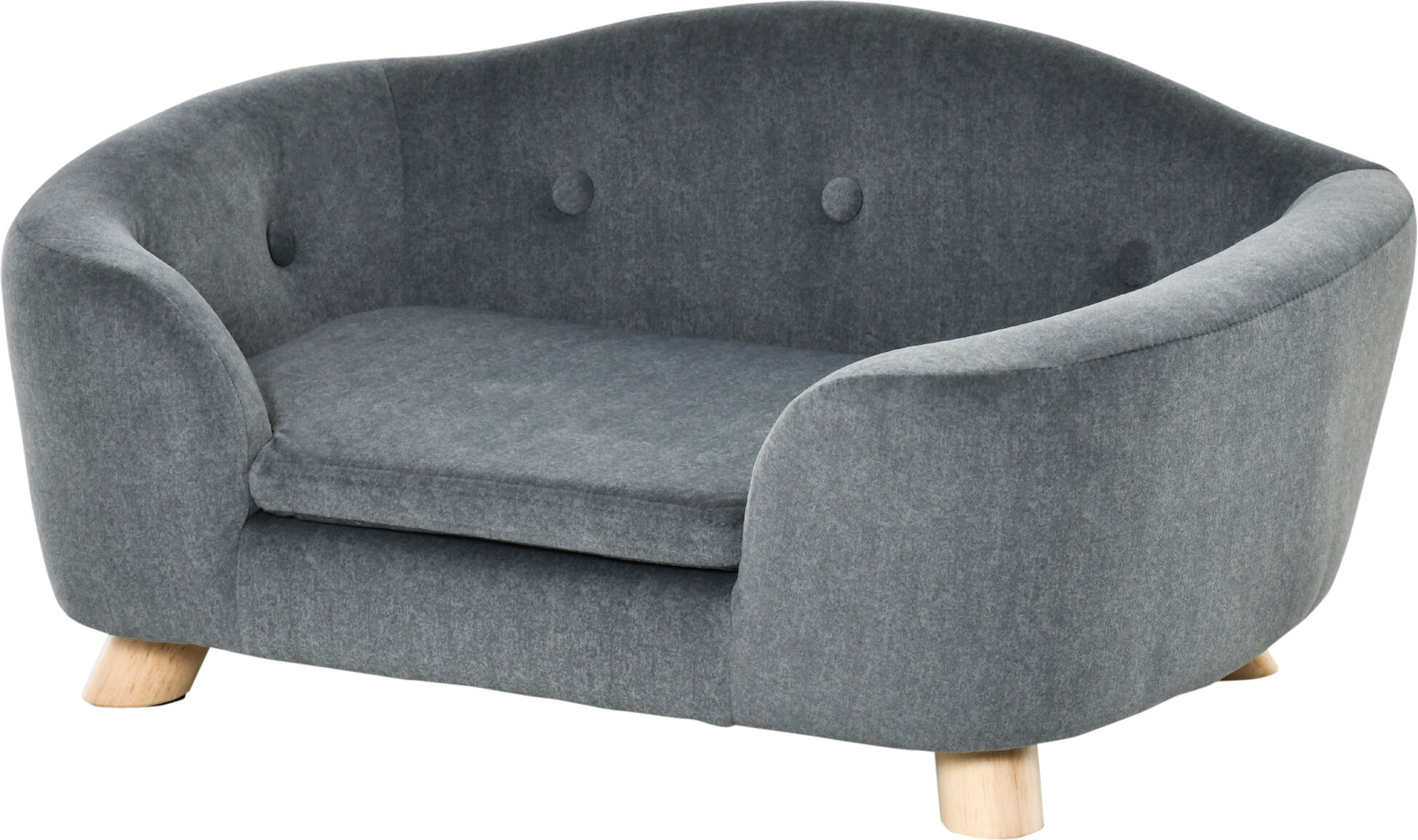 PawHut Pet Sofa, Modern Dog Bed & Puppy Lounge, with Wooden Frame & Washable Cushion, 70x47x30cm, Grey