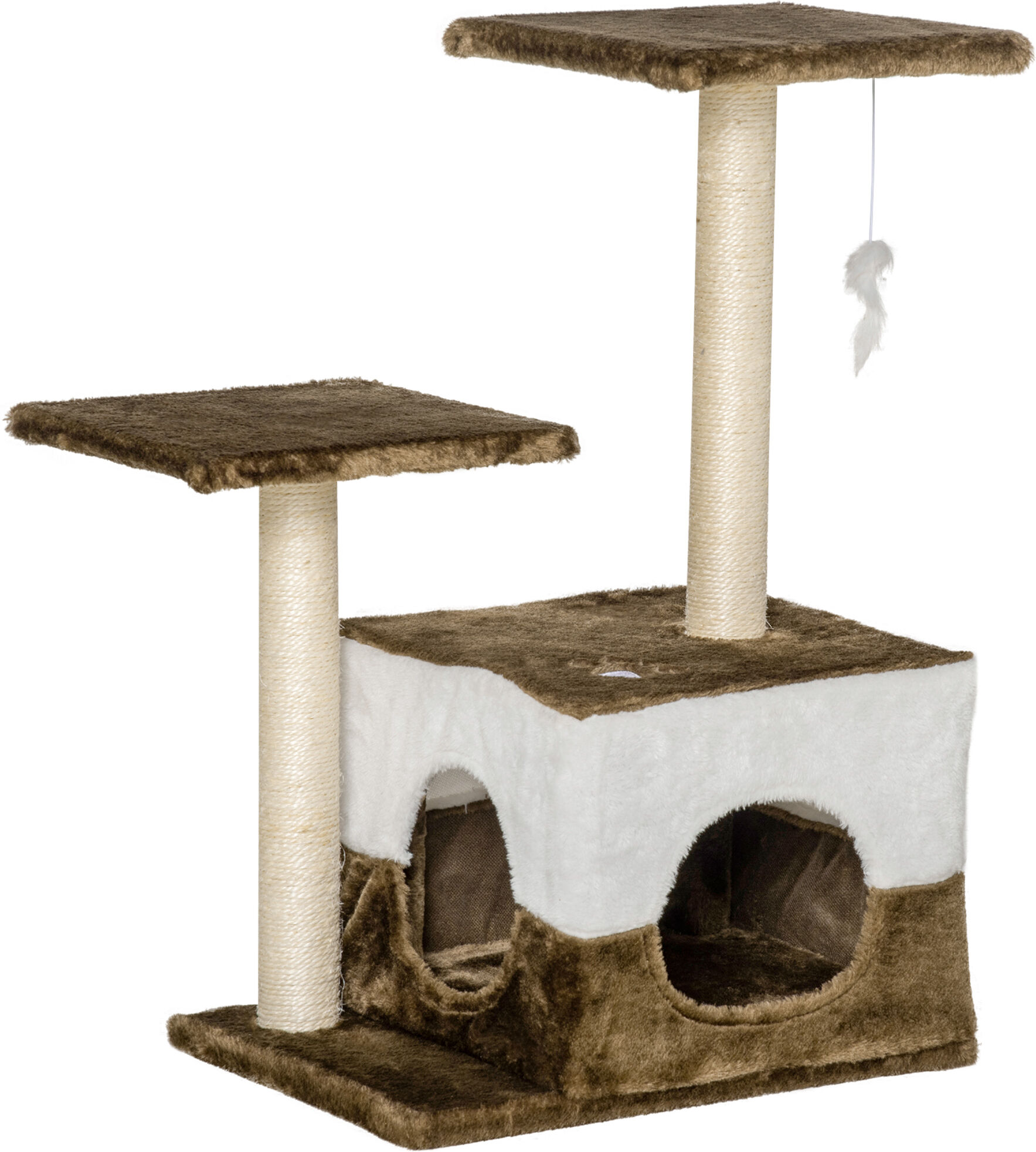 PawHut Cat Scratching Post Cat Tree with Condo Perch Interactive Mouse Toy, 45 x 33 x 70 cm, Brown Aosom UK