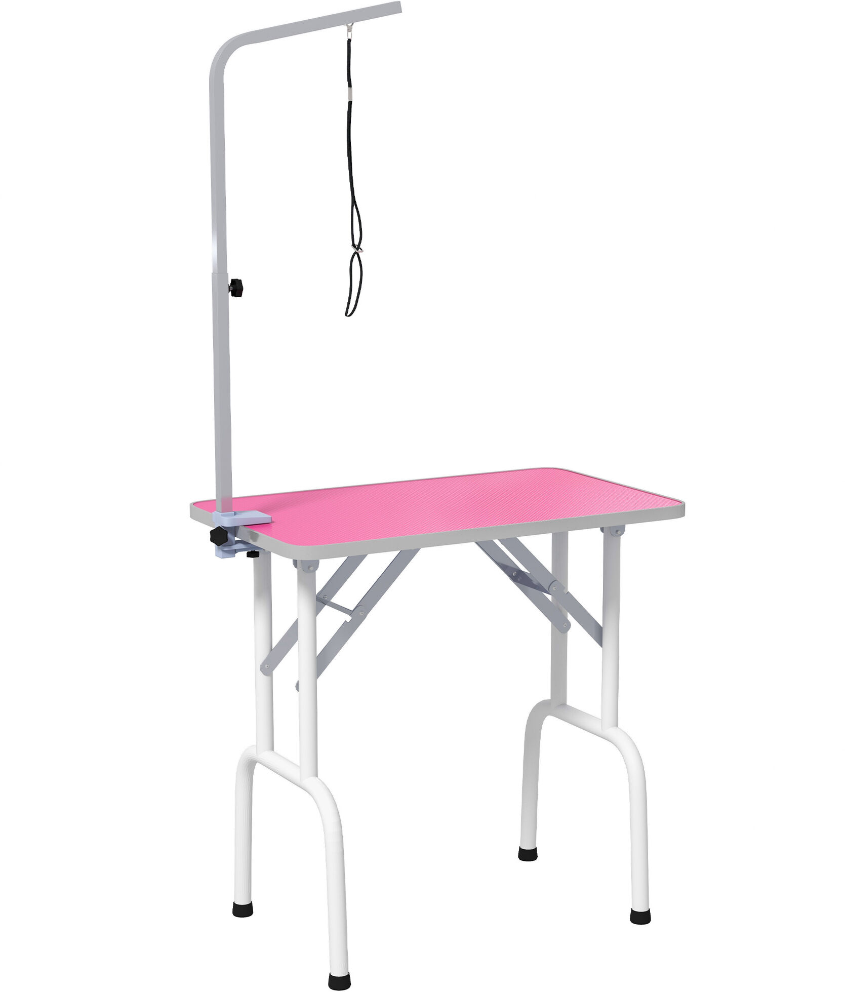 PawHut 32" Foldable Dog Grooming Table Pet Drying Beauty Table Adjustable Fixed Arm Rubber Top, Pink