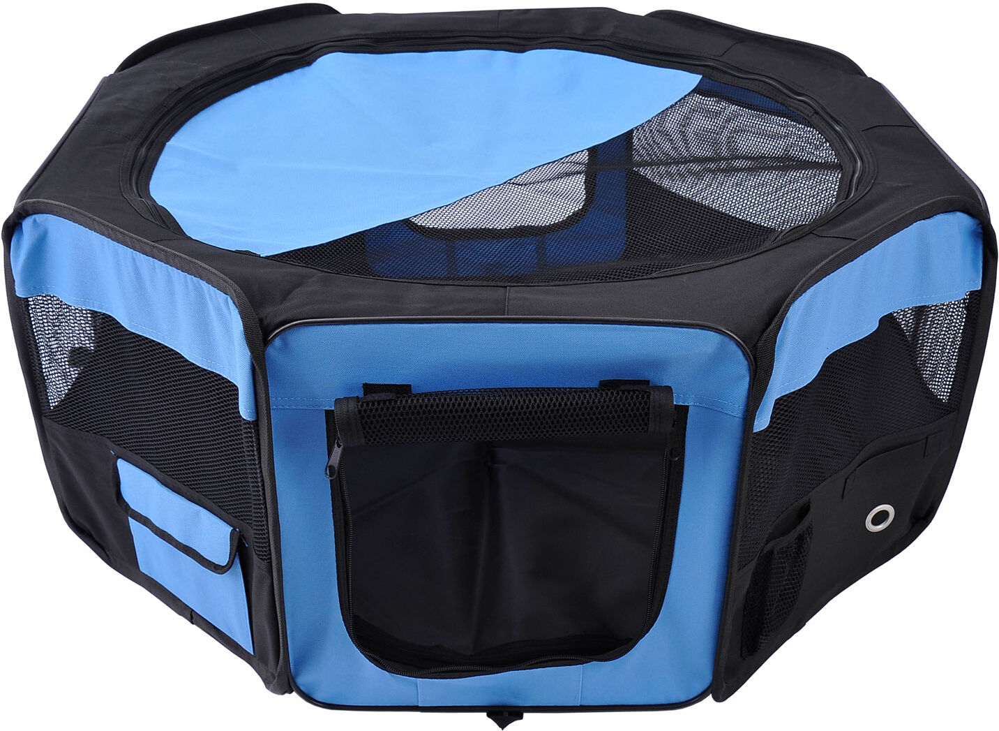 PawHut Fabric Pet Playpen: 8-Panel Foldable Mesh Enclosure for Outdoor Use, Dia 90 x 41H cm, Blue Aosom UK