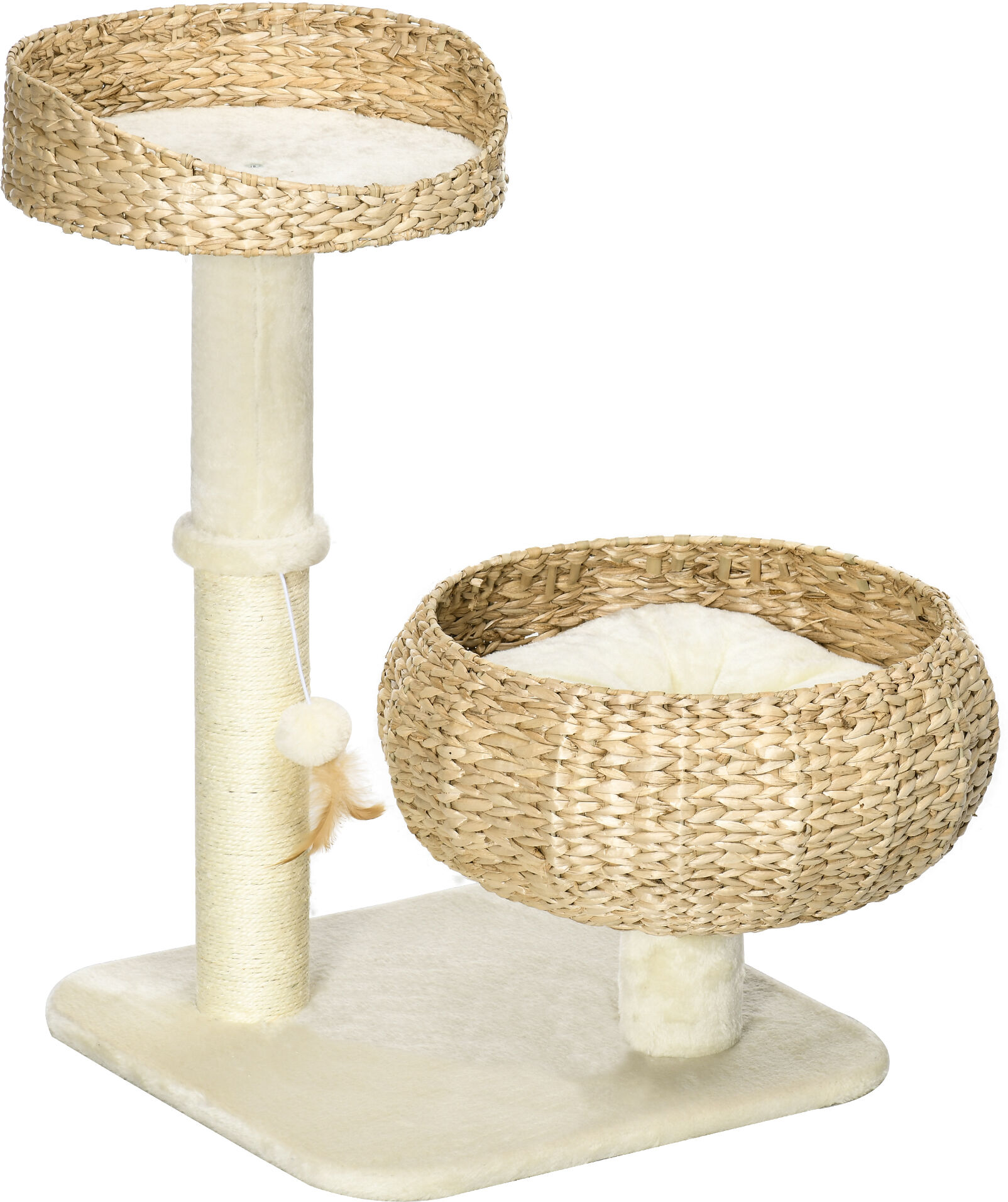 PawHut 72cm Cat Tree, Kitty Activity Center, Cat Climbing Toy, Cat Tower with 2 Cattail Beds Ball Toy Sisal Scratching Post, Beige Aosom UK