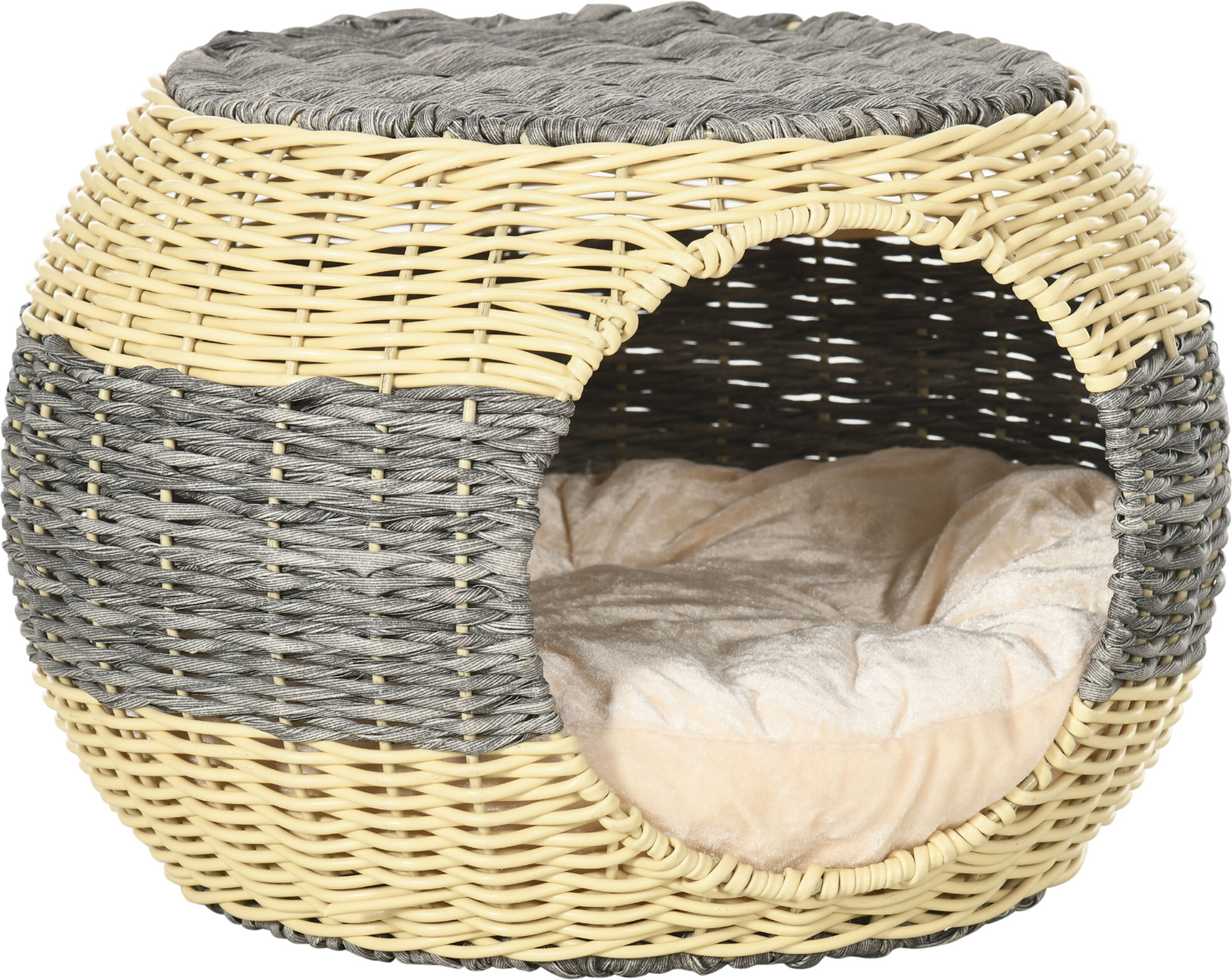 PawHut Wicker Cat Bed, Rattan Raised Cosy Kitten Cave, with Soft Washable Cushion, 妗?0 x 30cm Aosom UK