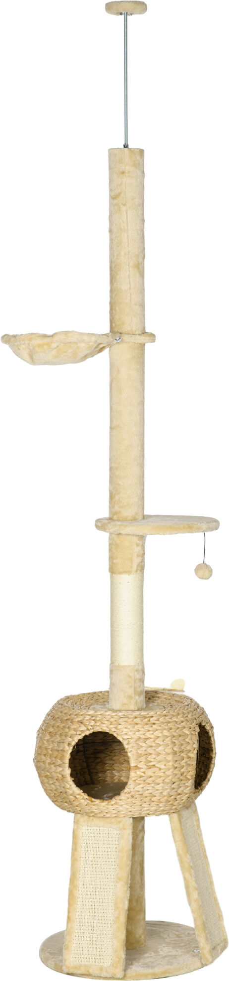 PawHut Feline Playground: Towering 255cm Cat Tree with Scratching Post, Cosy Hideaway & Perches, Beige