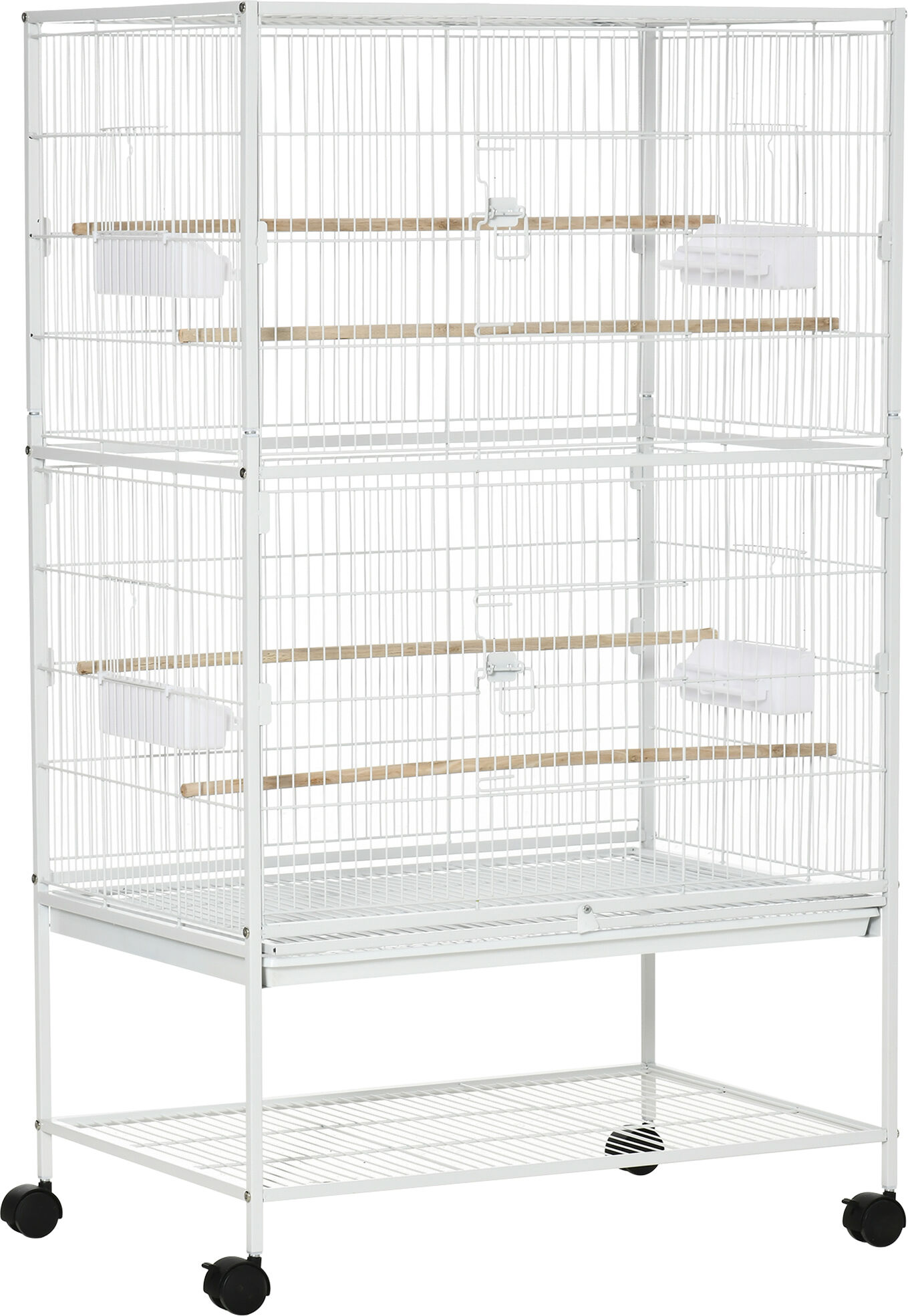 PawHut Large Aviary Bird Cage for Canaries, Budgies with Rolling Stand, Slide-out Cleaning Tray, Perch, Food Containers, White Aosom UK