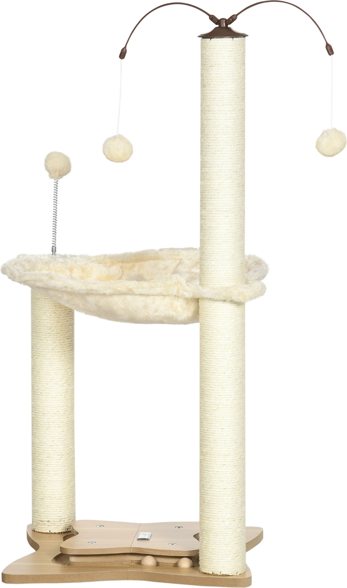 PawHut Cat Tree Indoor Kitten Play Tower, Sisal Scratching Posts with Hammock & Ball Toy, 53.5x53.5x90 cm, Beige Aosom UK