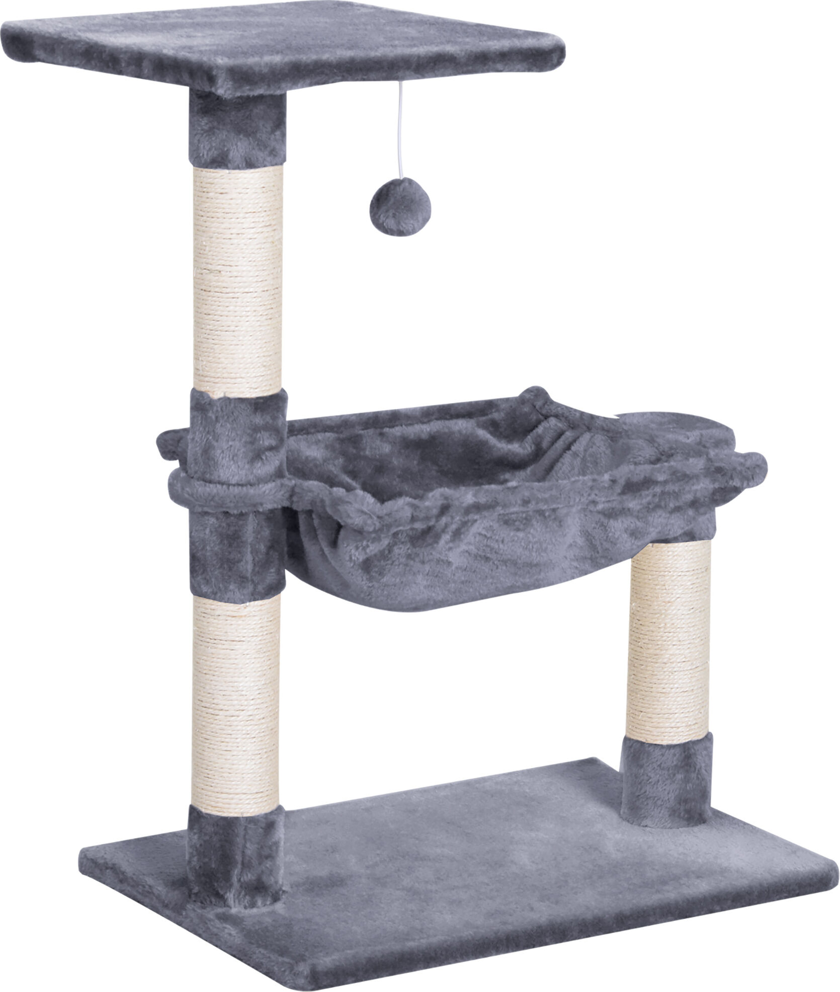 PawHut Cat Scratching Post, 2-Tier with Sisal Rope and Dangle Toy, Interactive, Beige Aosom UK