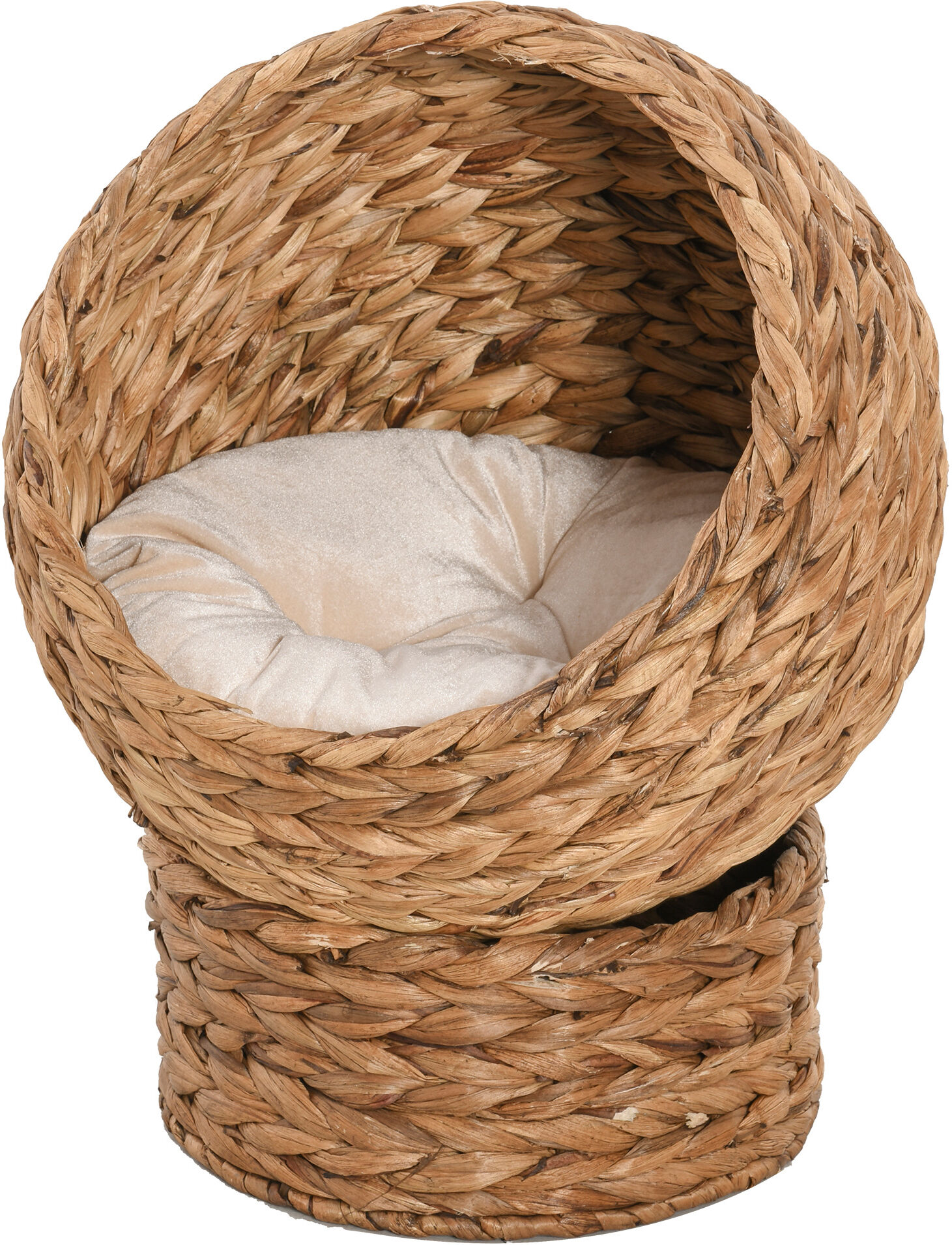 PawHut Wicker Cat Bed, Raised Rattan Cat Basket with Cylindrical Base, Soft Washable Cushion, Brown, 42 x 33 x 52 cm Aosom UK