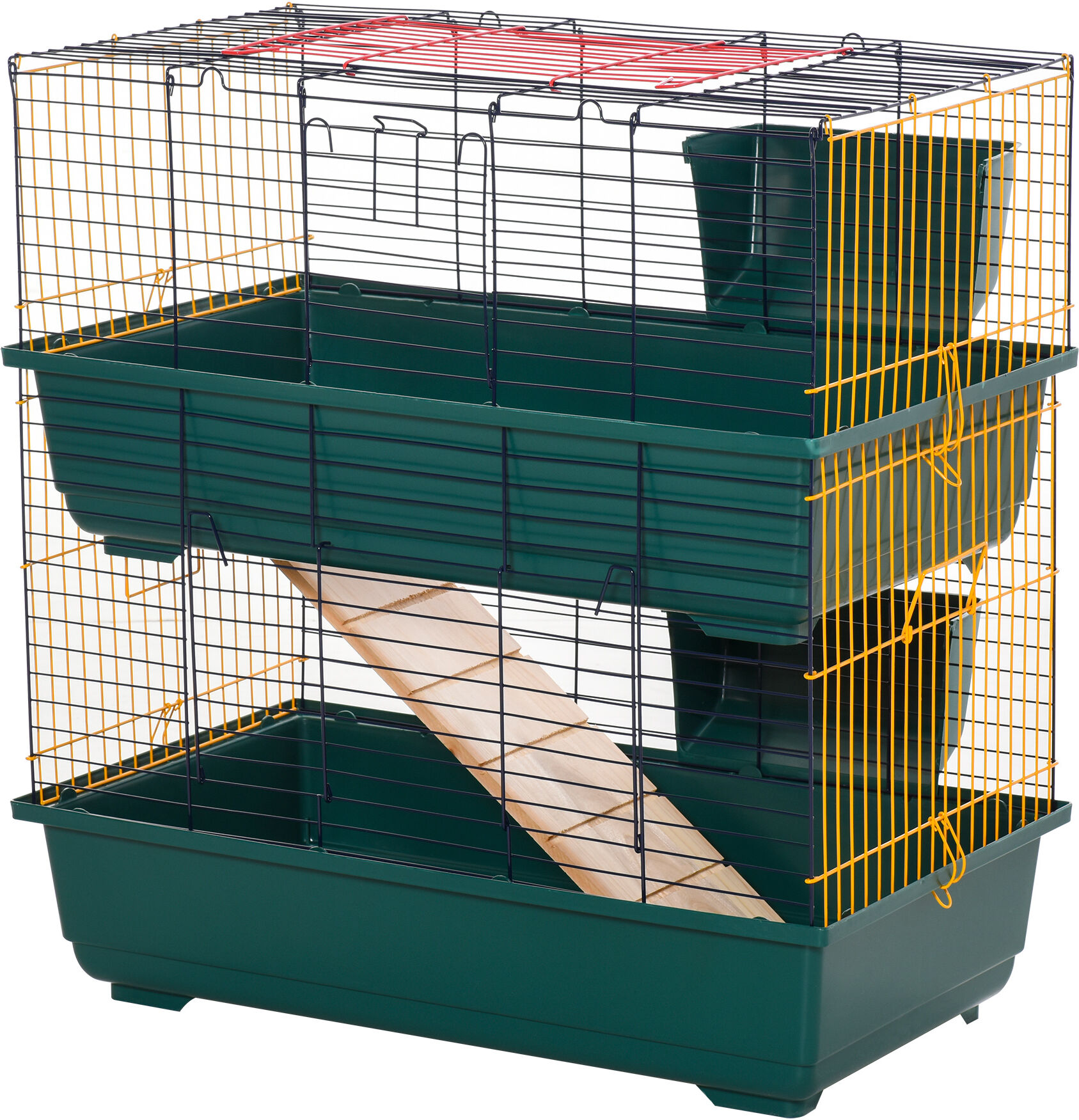 PawHut Small Animal Cage Habitat with Accessories 3 Openable Doors 2-Story Large Pet Play House for Chinchillas Puppy Guinea Pig 80 x 44 x 82 cm