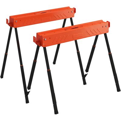HOMCOM Saw Horses Twin Pack, Folding Work Bench Sawhorses with Height Adjustable Legs, 2x4 Bracket, Orange HOMCOM Saw Horses Twin Pack, Folding Work Bench Sawhorses with Height Adjustable Legs, 2x4 Bracket, Orange