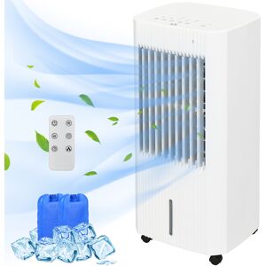 HOMCOM 68cm Portable Evaporative Air Cooler, 3-In-1 Ice Cooling Fan Cooler, Water Conditioner Humidifier Unit with Remote, 15H Timer, Oscillating, LED Display, 5L Water Tank for Home, White