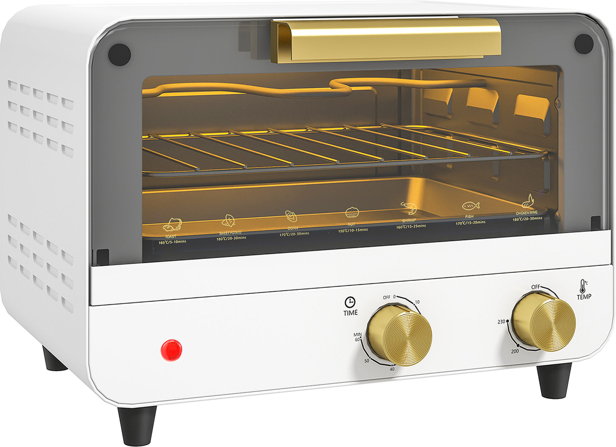 HOMCOM Small Toaster Oven, 12L Multifunction Mini Countertop Oven with Glass Door, Adjustable Temperature and Timer, Accessory Included, 750W, White