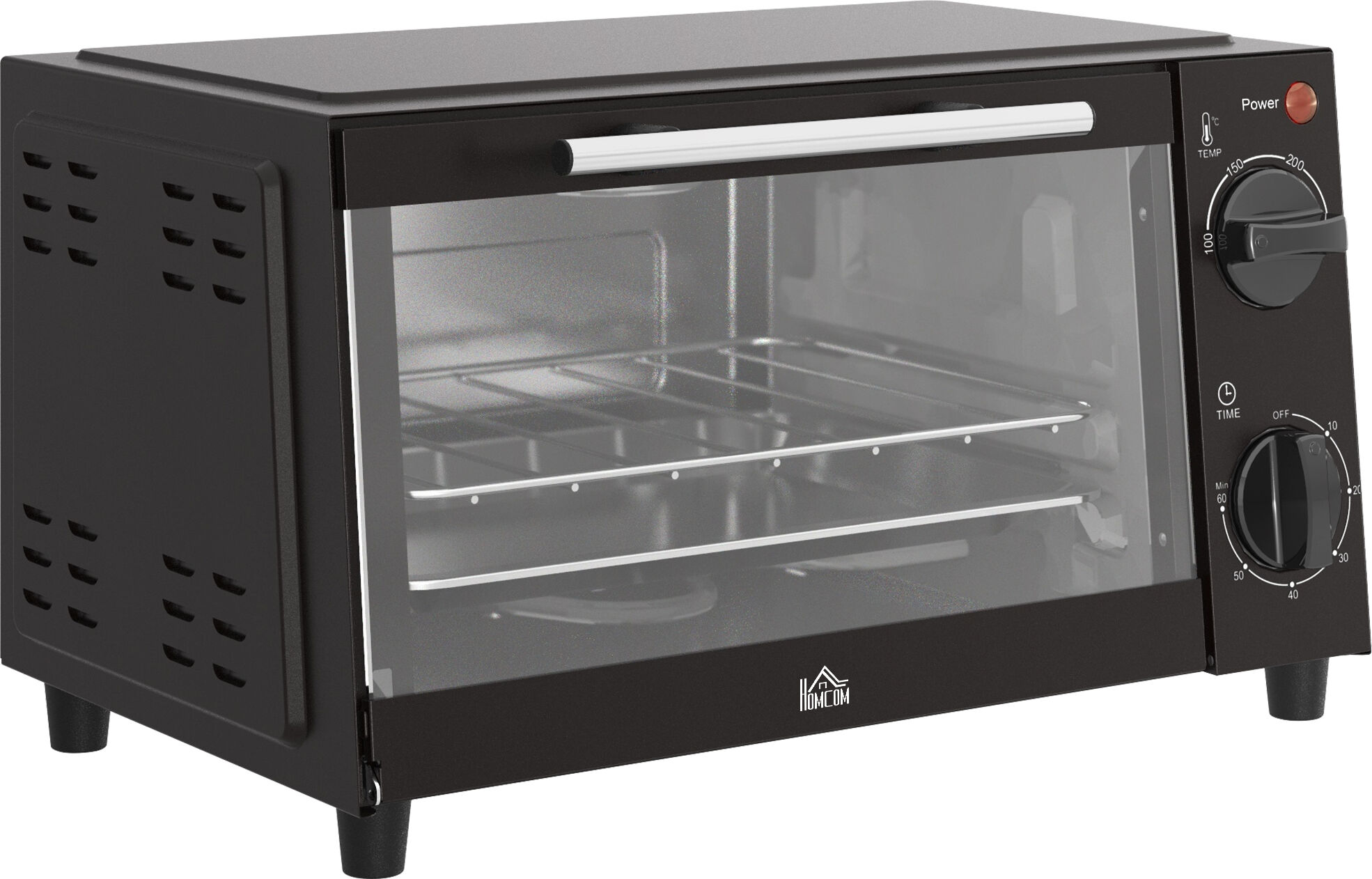 HOMCOM Compact Convection Cooker: 9L Mini Electric Oven with Adjustable Heat, Timer, Baking Tray & Rack, 750W, Black Aosom UK