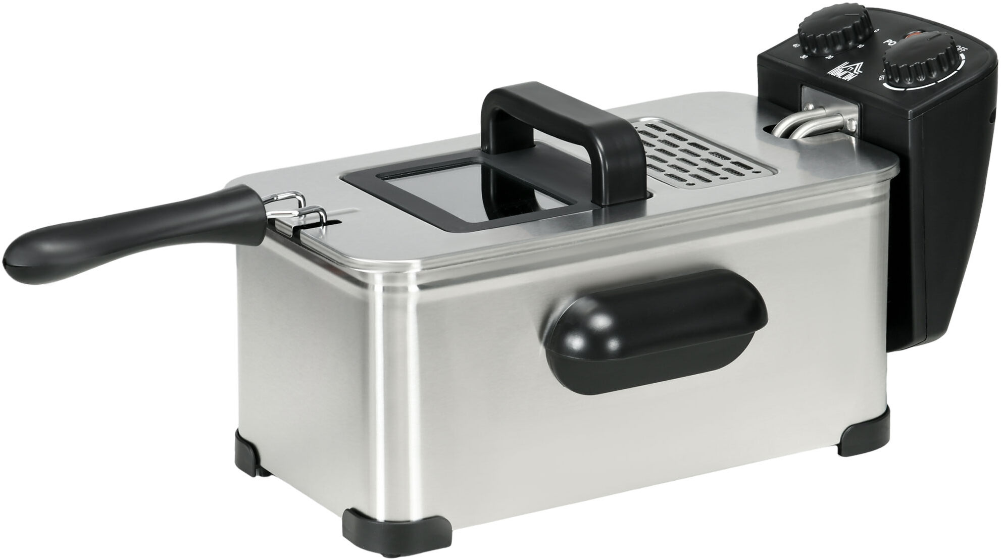 HOMCOM 3 Litre Stainless Steel Deep Fat Fryer with Adjustable Temp, 60min Timer, Viewing Window and Safety Cut Out, 2000W Aosom UK