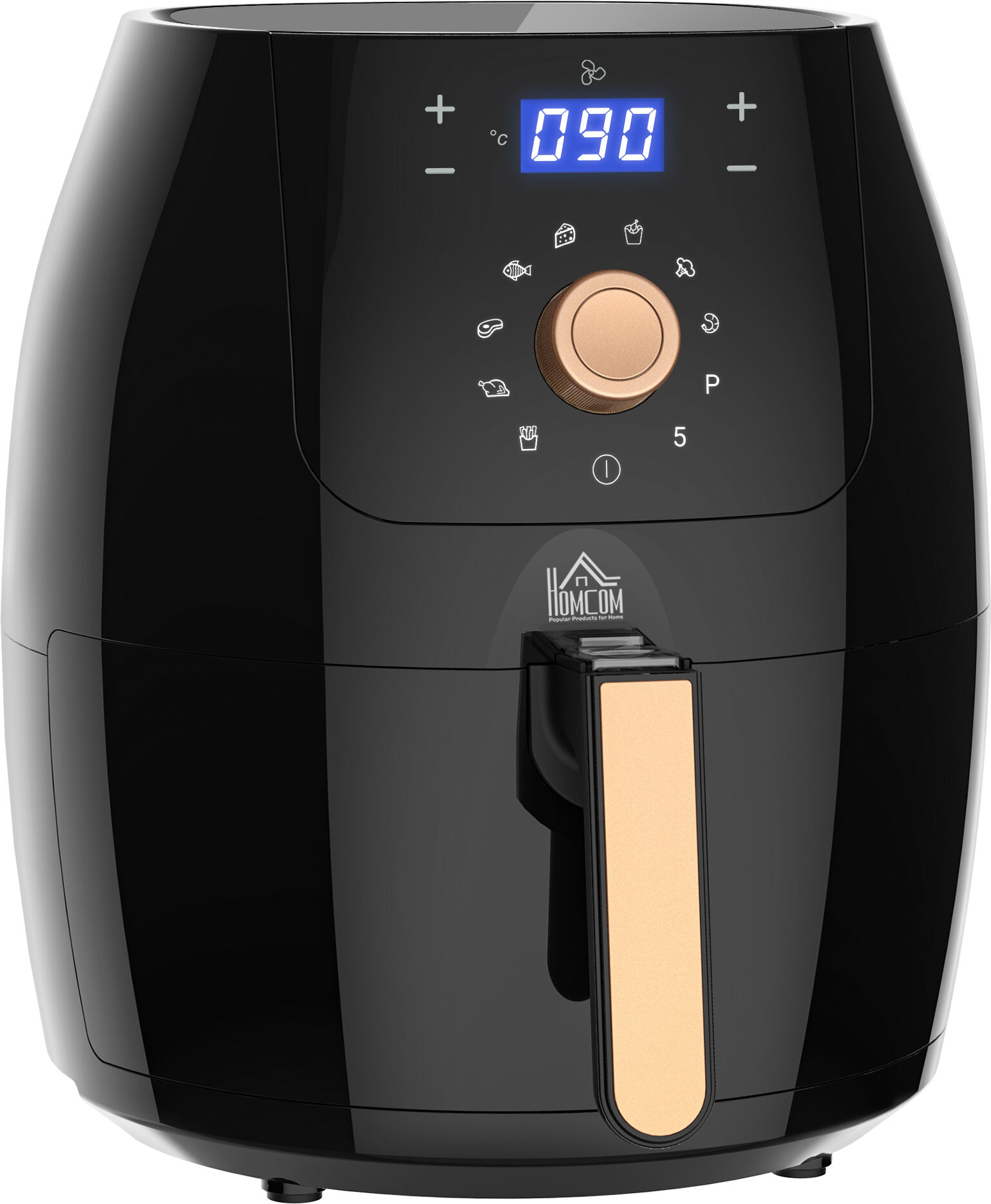 HOMCOM Air Fryer Deluxe: Digital 1700W 5.5L Rapid Air Circulation, Adjustable Temp, 60 Min Timer, Oil-Free Cooking, Black Aosom UK