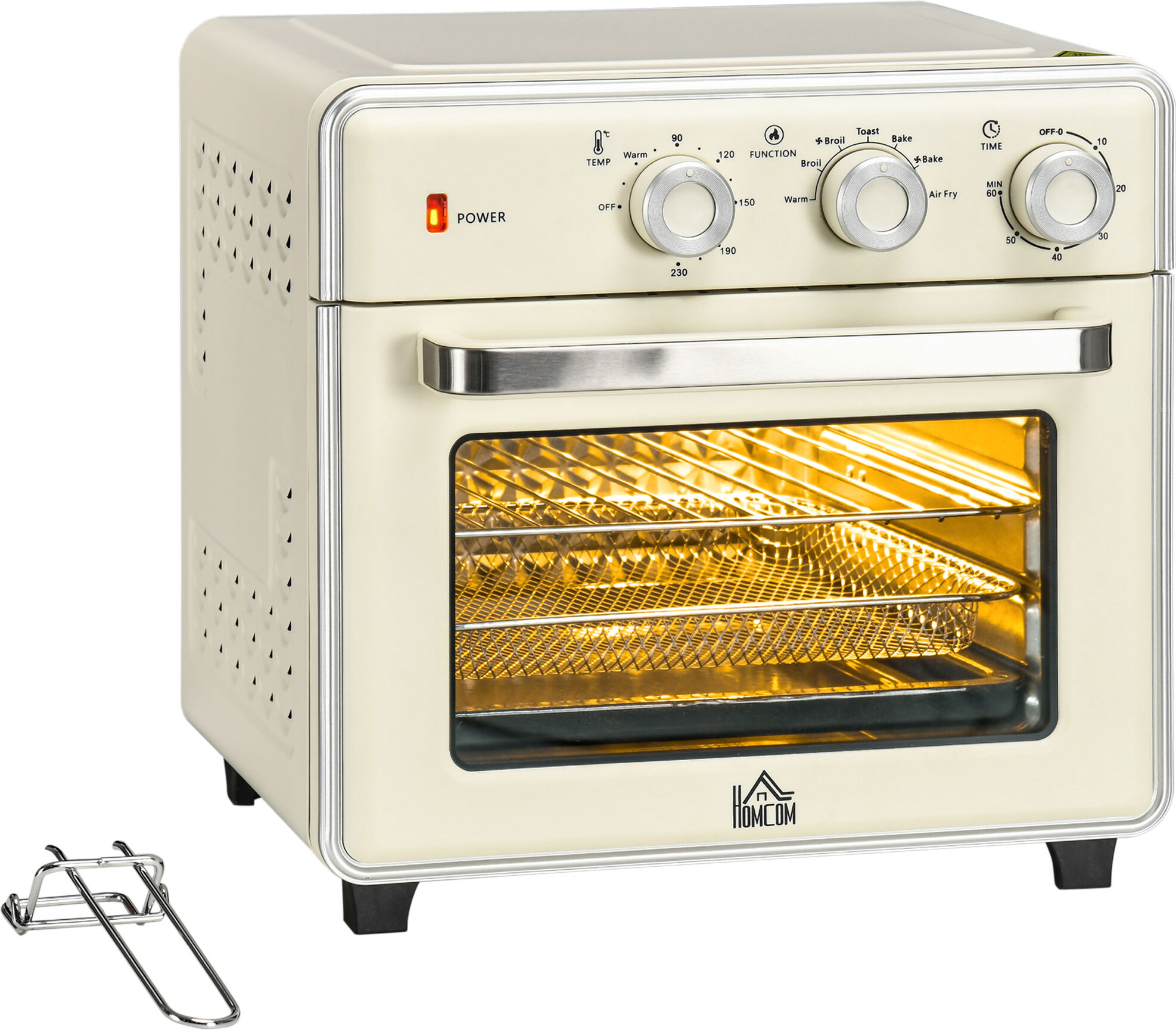 HOMCOM 7-in-1 Toaster Oven, 20L 4-Slice Convection Oven with Warm, Broil, Toast, Bake, Air Fryer, 60min Timer and Adjustable Thermostat