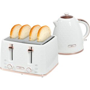 HOMCOM 1.7L 3000W Fast Boil Kettle & 4 Slice Toaster Set, Kettle and Toaster Set with 7 Browning Controls, Crumb Tray, White